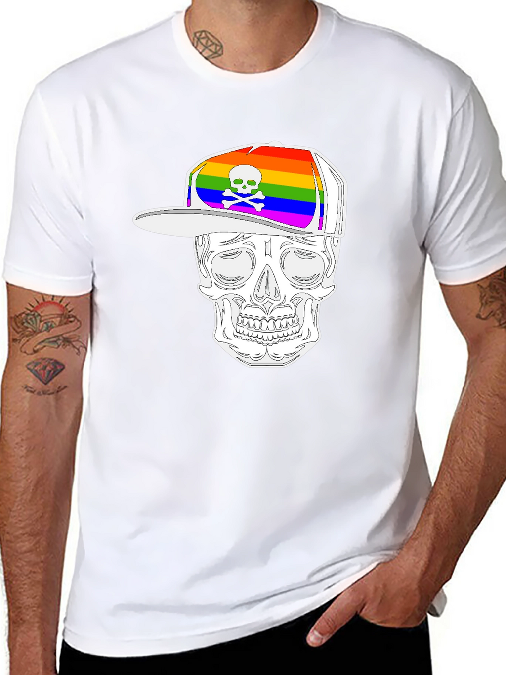 Skull Wearing Rainbow Hat Graphic Tee