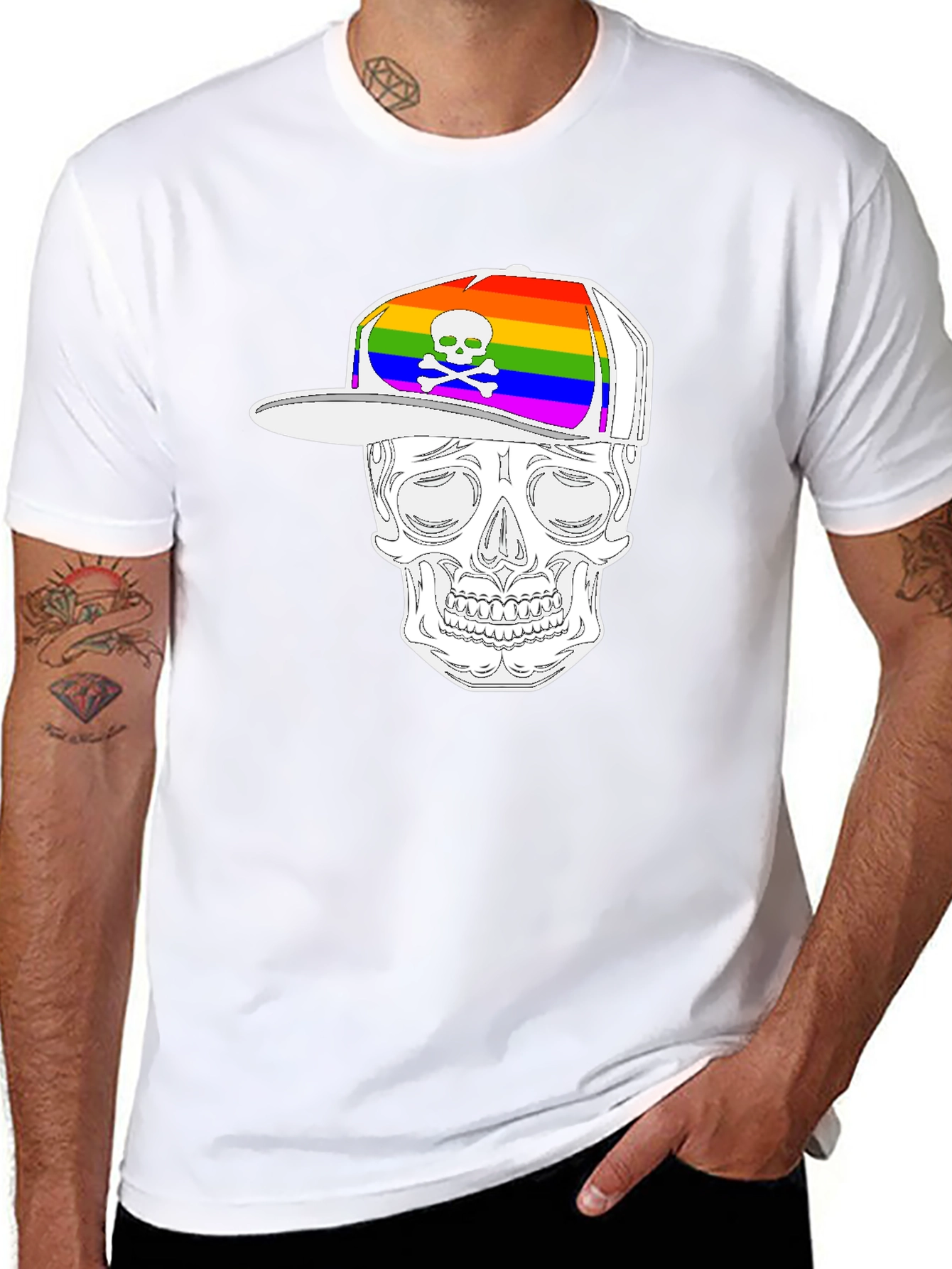 Skull Wearing Rainbow Hat Graphic Tee