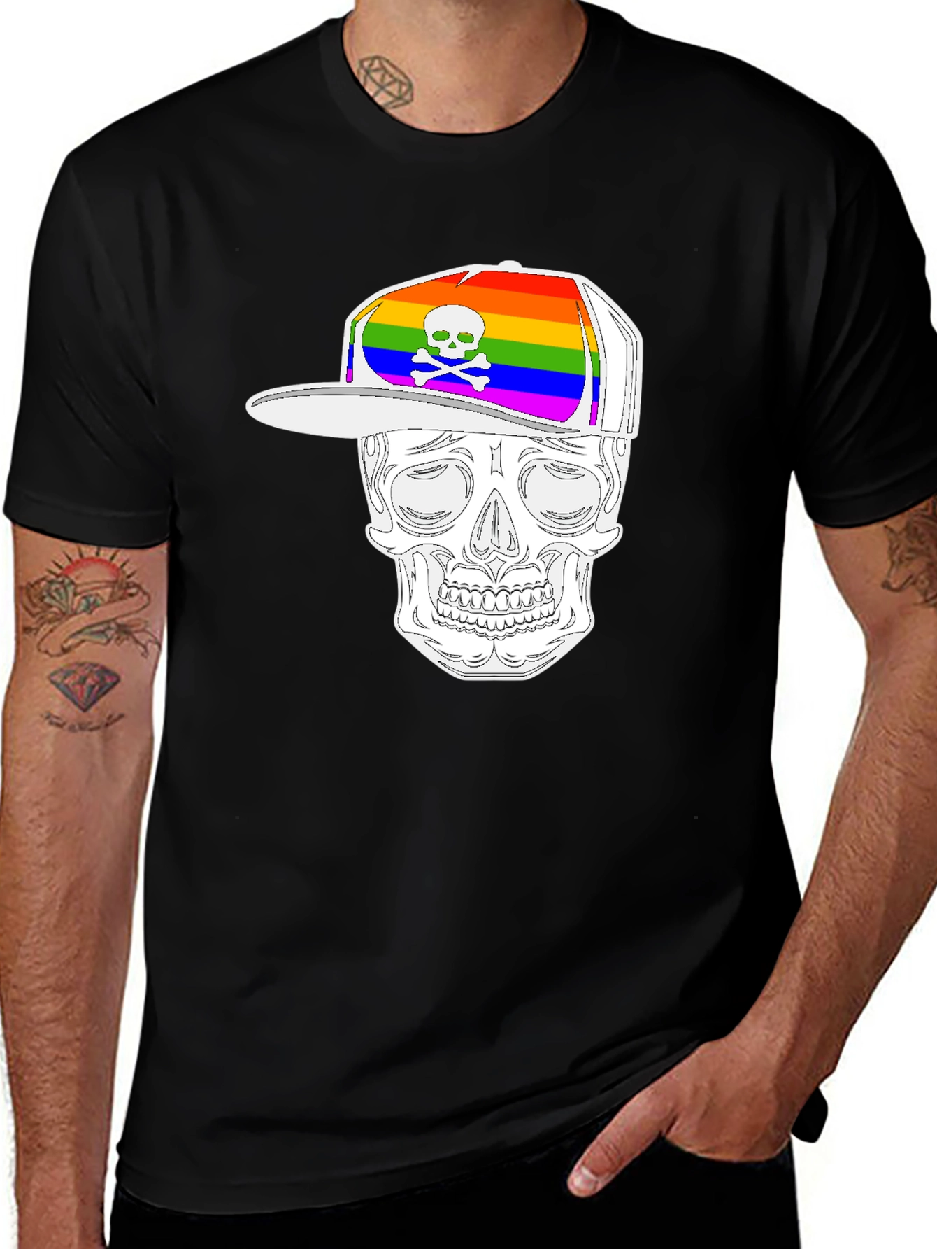 Skull Wearing Rainbow Hat Graphic Tee
