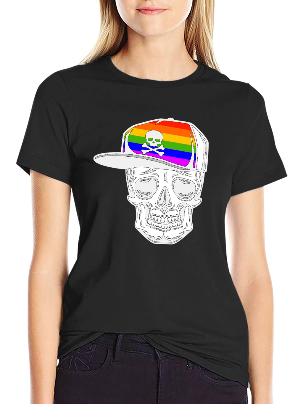 Skull Wearing Rainbow Hat Graphic Tee