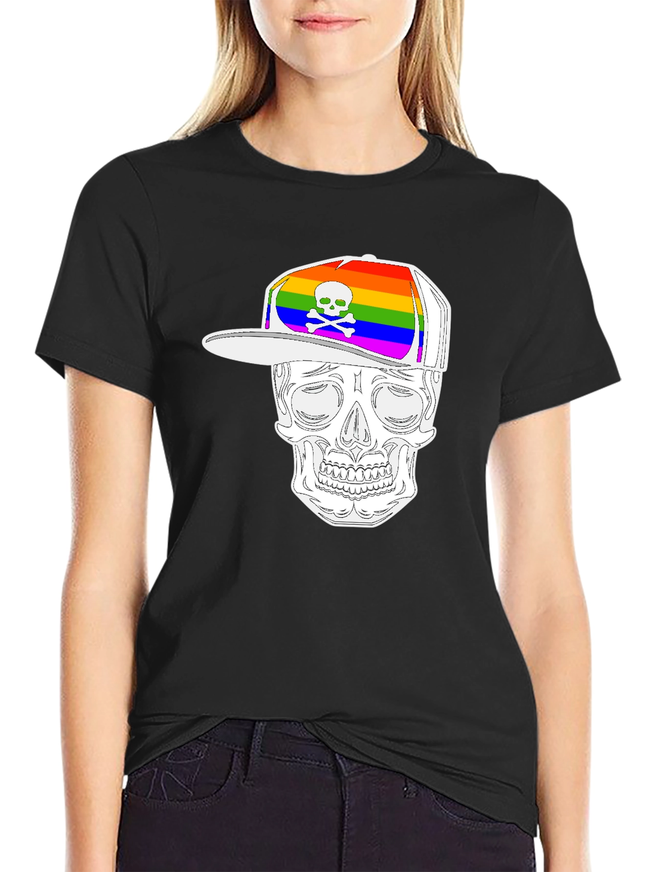 Skull Wearing Rainbow Hat Graphic Tee
