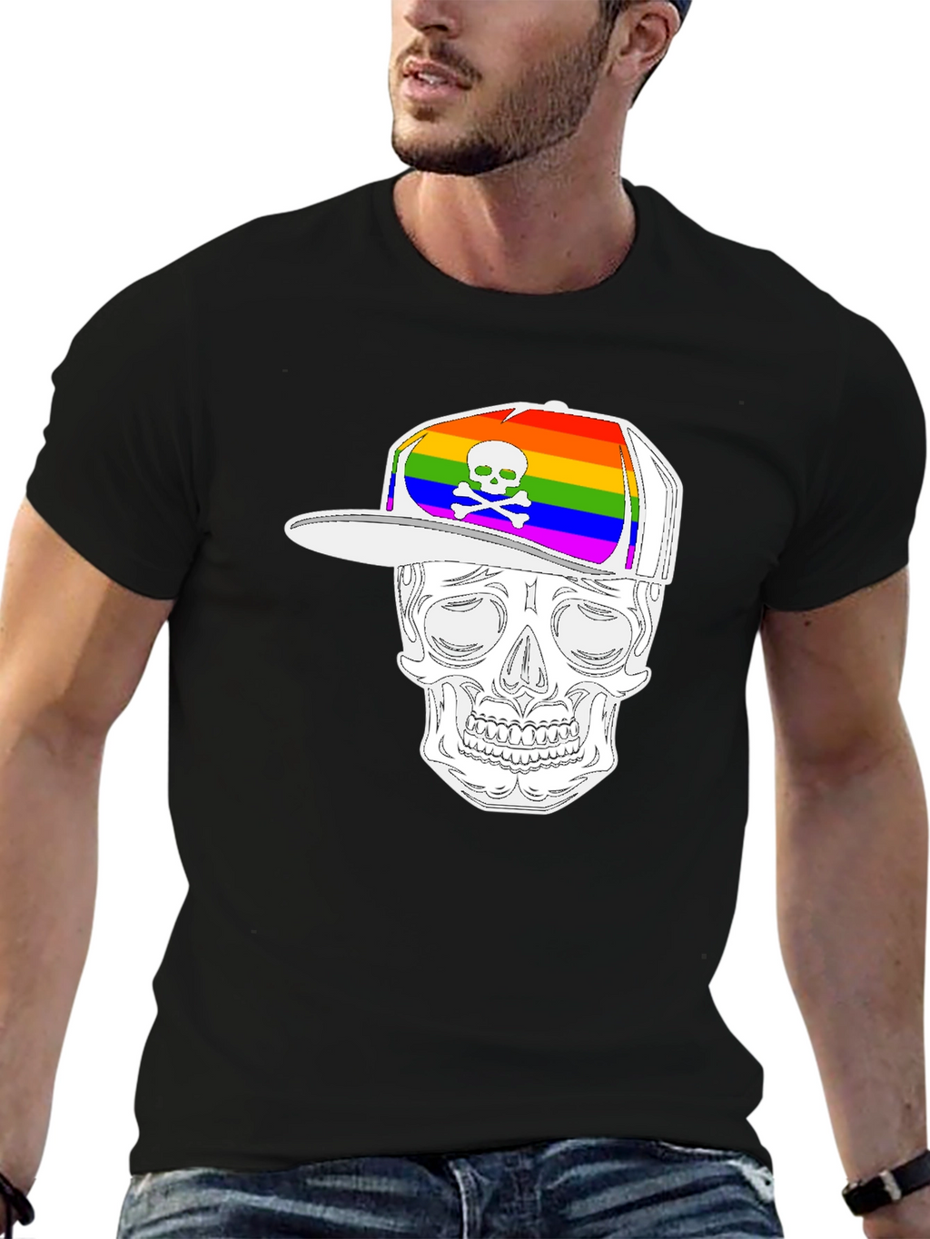 Skull Wearing Rainbow Hat Graphic Tee