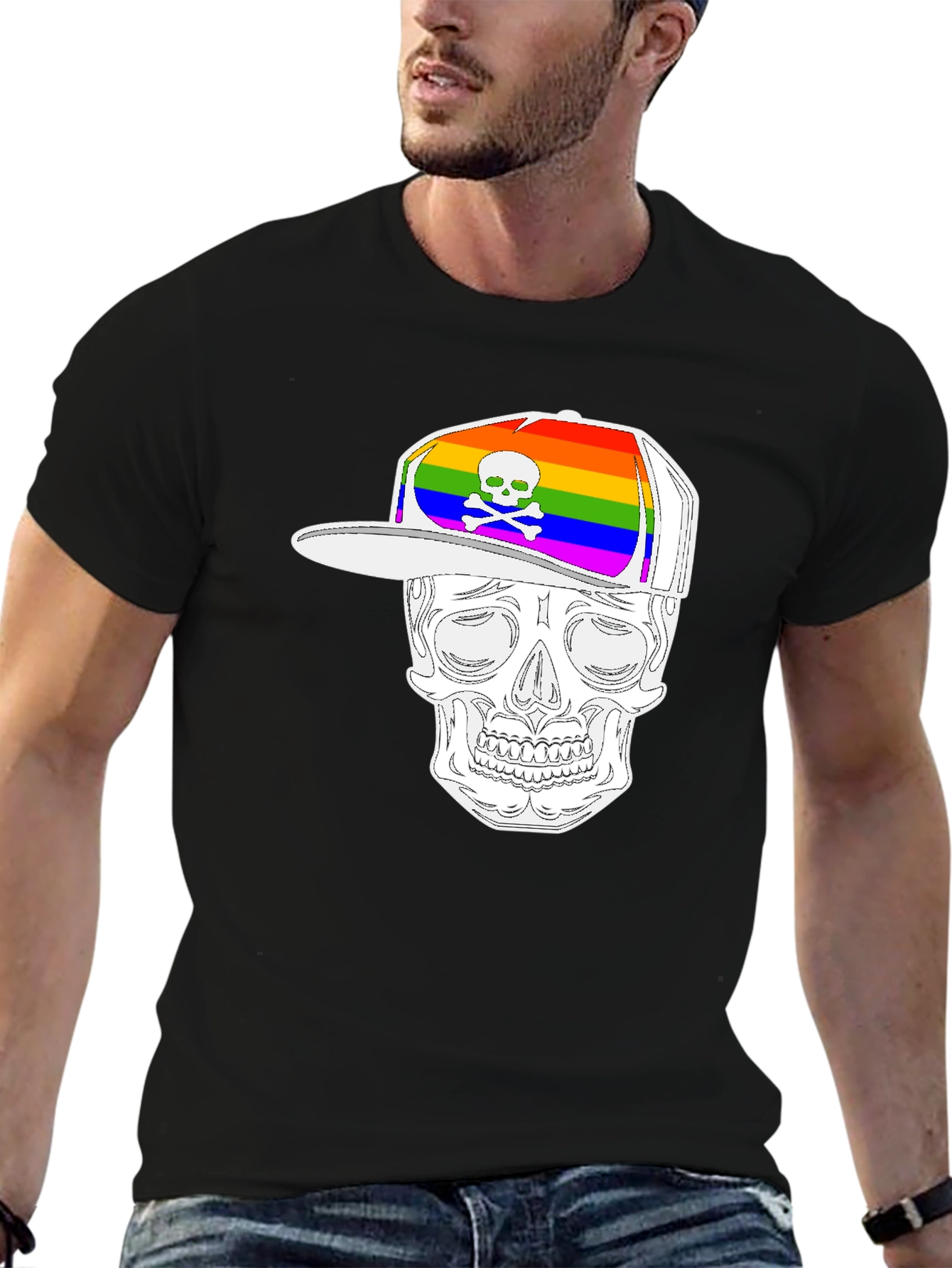 Skull Wearing Rainbow Hat Graphic Tee