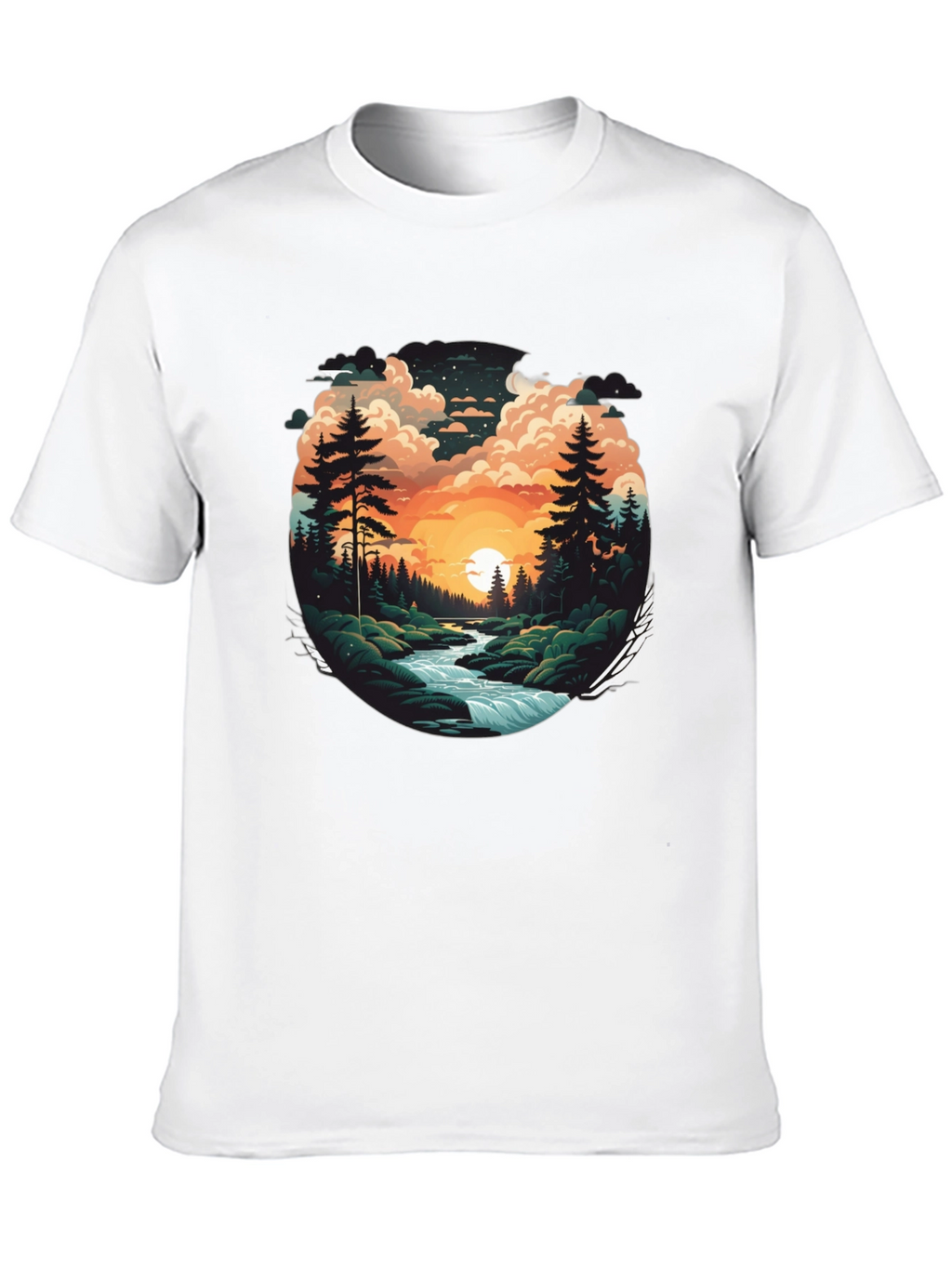 Nature River Sunset Graphic T-Shirt