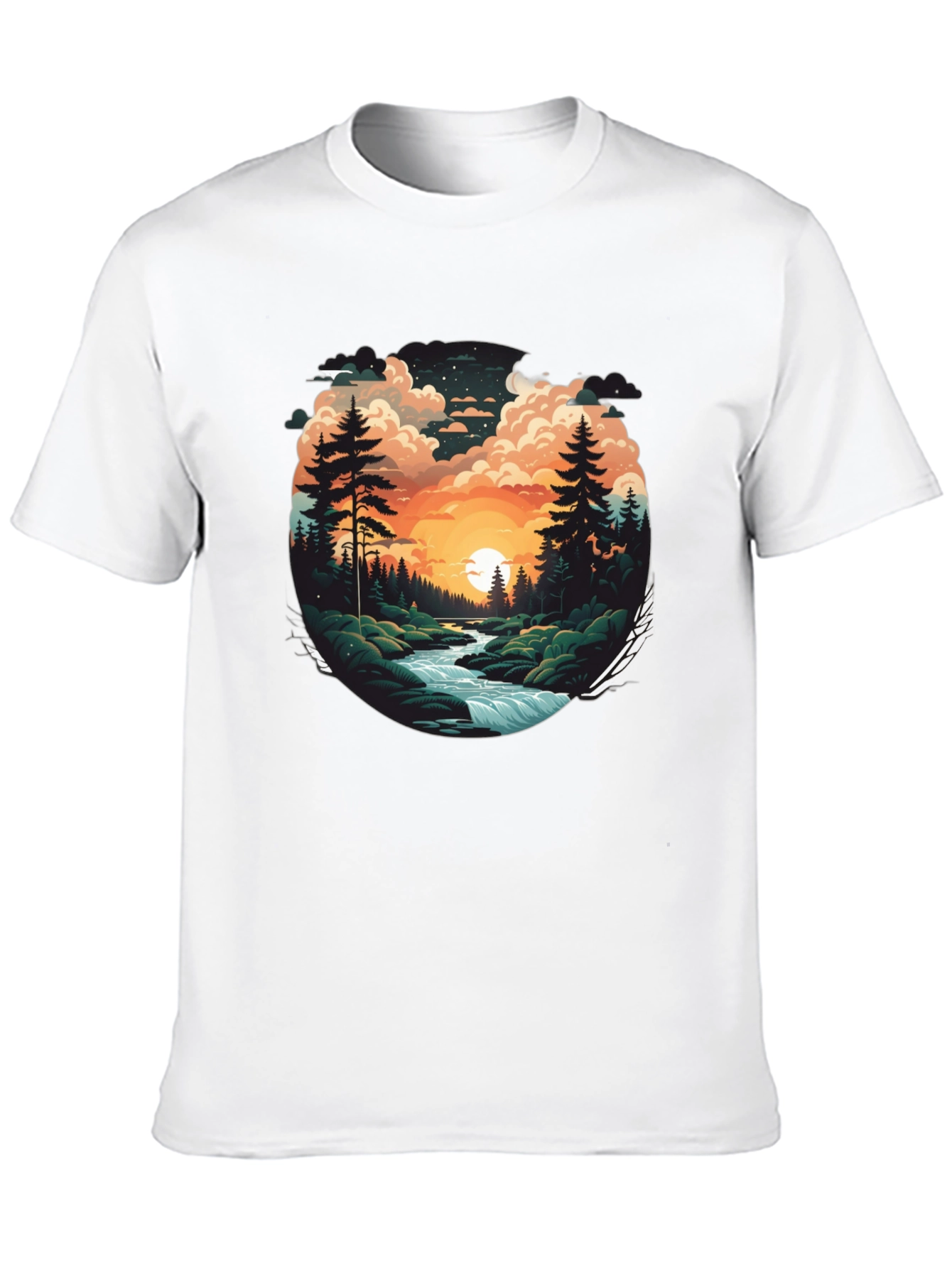 Nature River Sunset Graphic T-Shirt