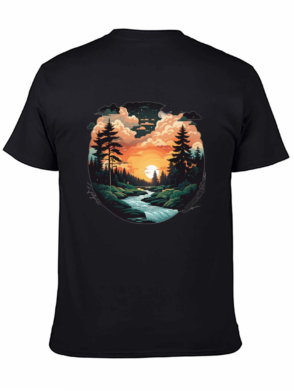 Nature River Sunset Graphic T-Shirt