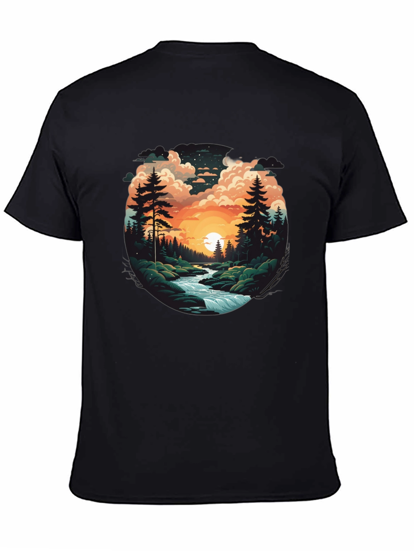 Nature River Sunset Graphic T-Shirt