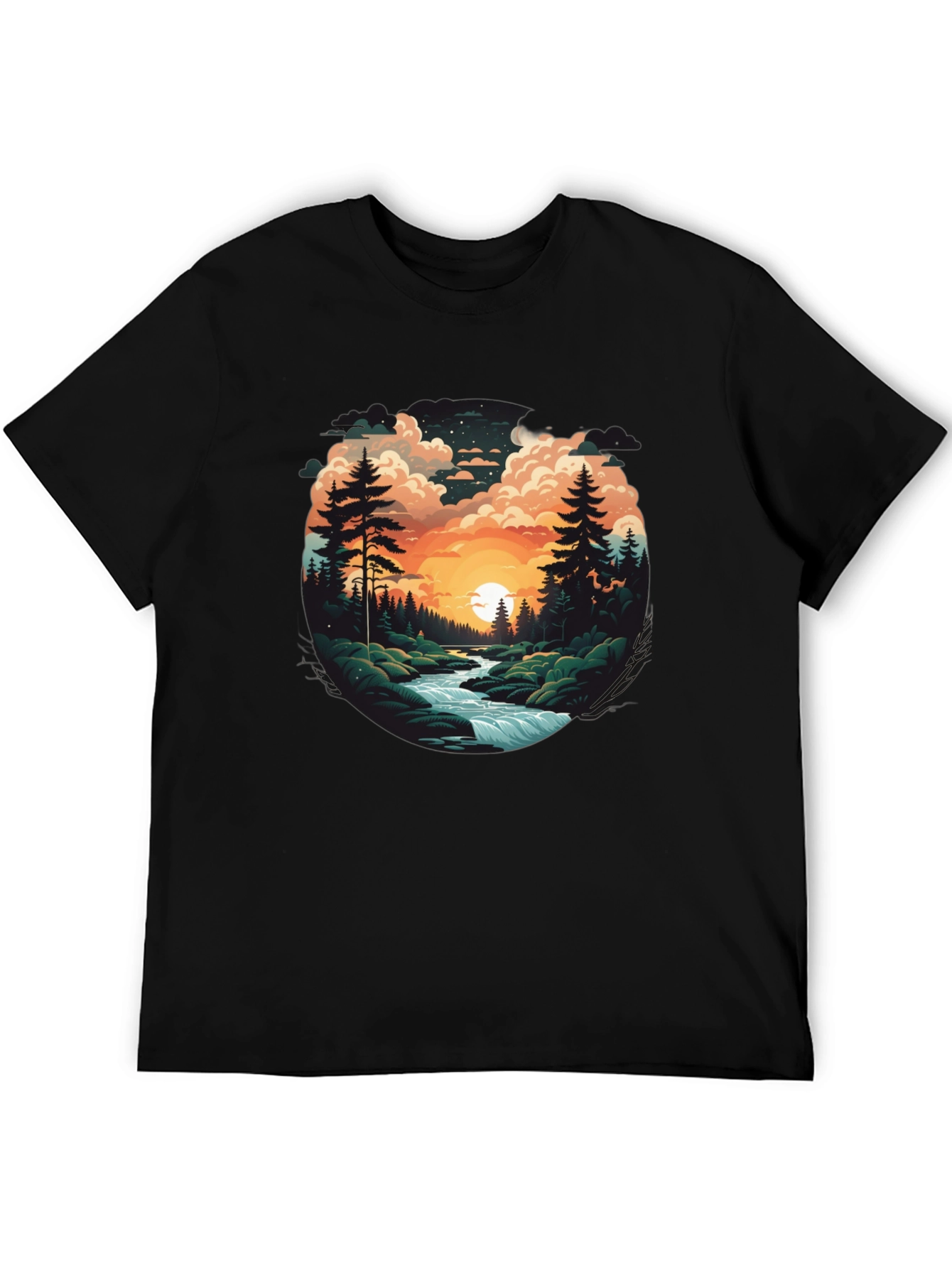 Nature River Sunset Graphic T-Shirt