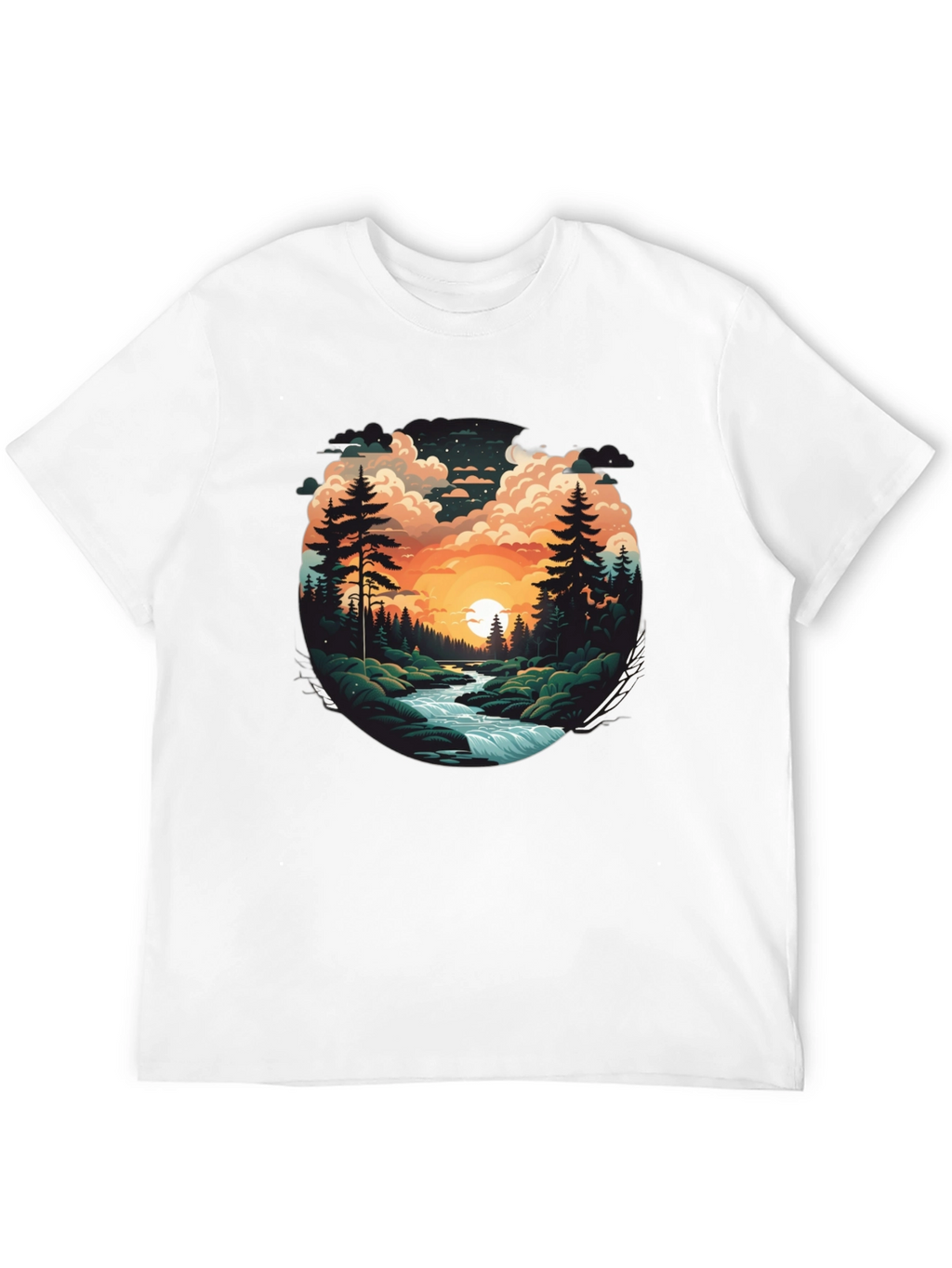 Nature River Sunset Graphic T-Shirt