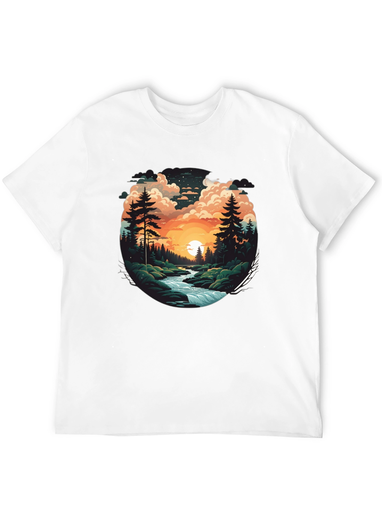 Nature River Sunset Graphic T-Shirt