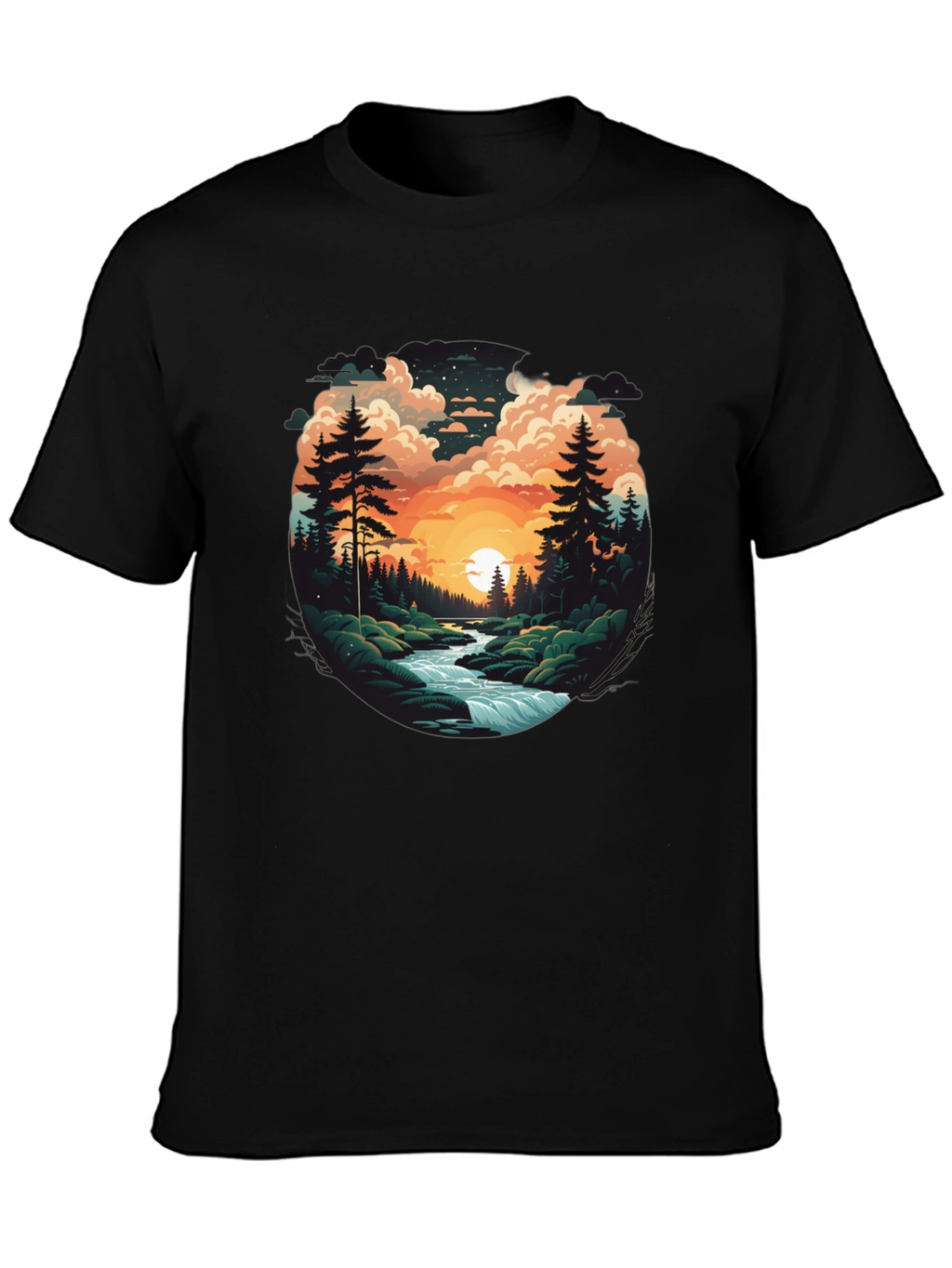 Nature River Sunset Graphic T-Shirt
