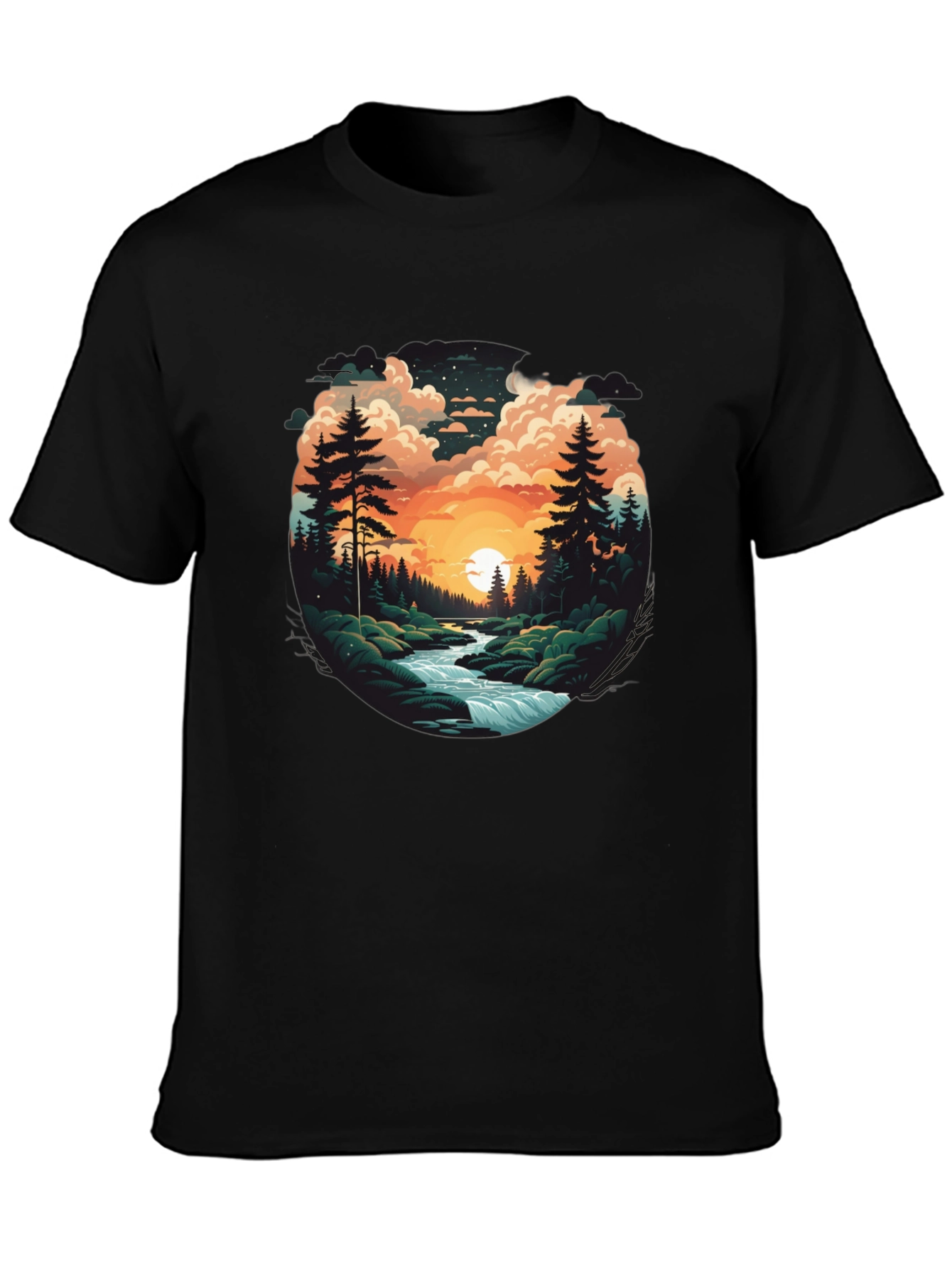 Nature River Sunset Graphic T-Shirt