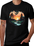 Nature River Sunset Graphic T-Shirt
