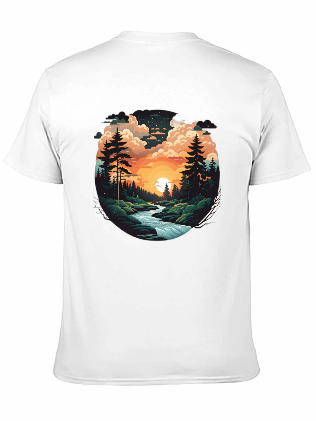 Nature River Sunset Graphic T-Shirt