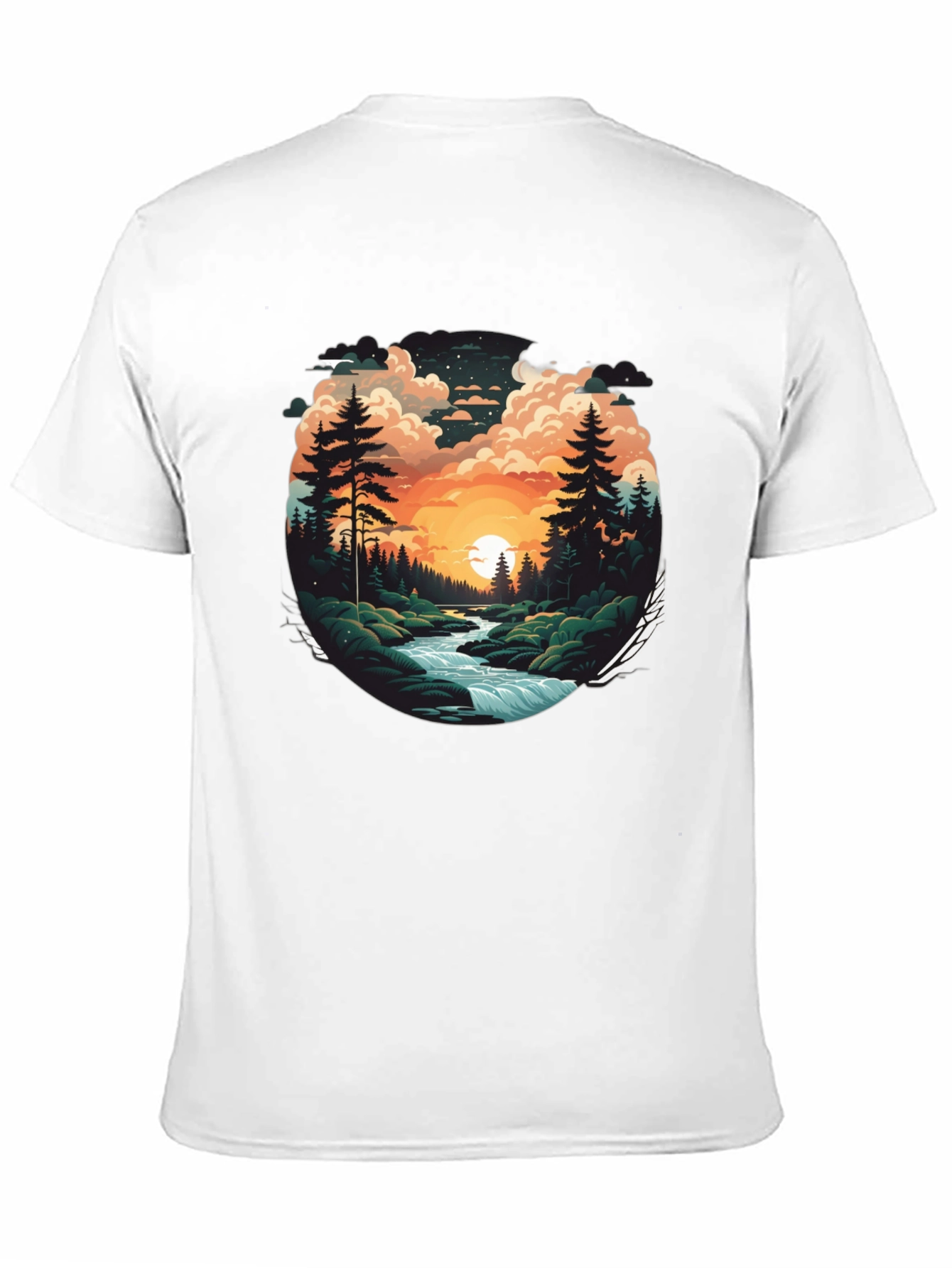Nature River Sunset Graphic T-Shirt