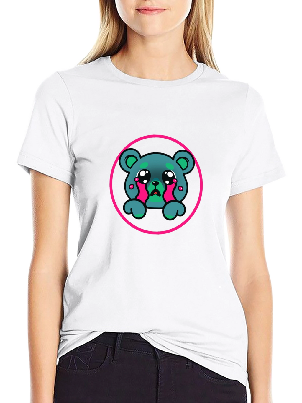 Sad Bear Graphic Black T-Shirt