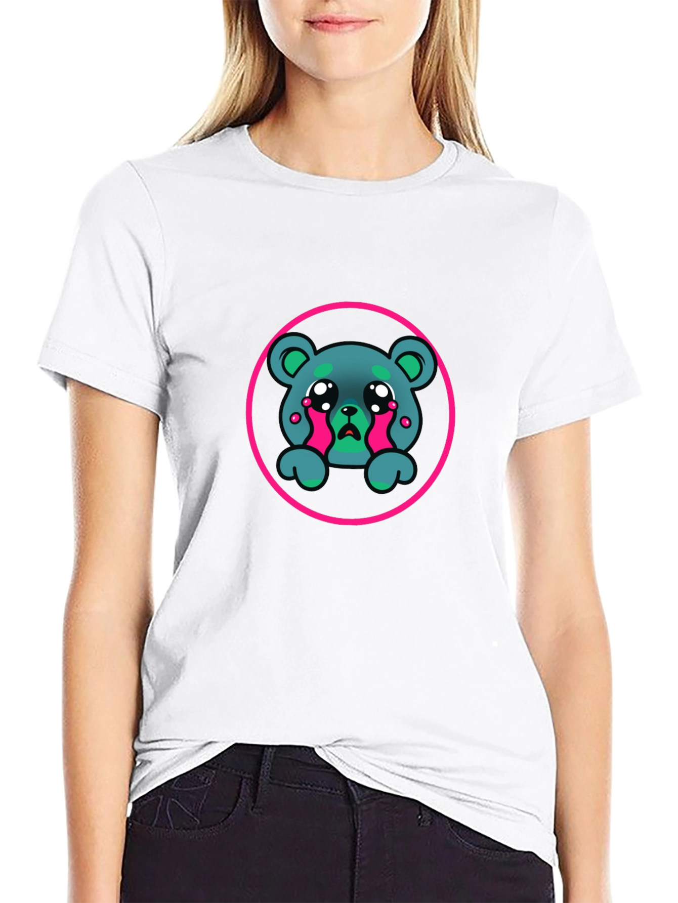 Sad Bear Graphic Black T-Shirt