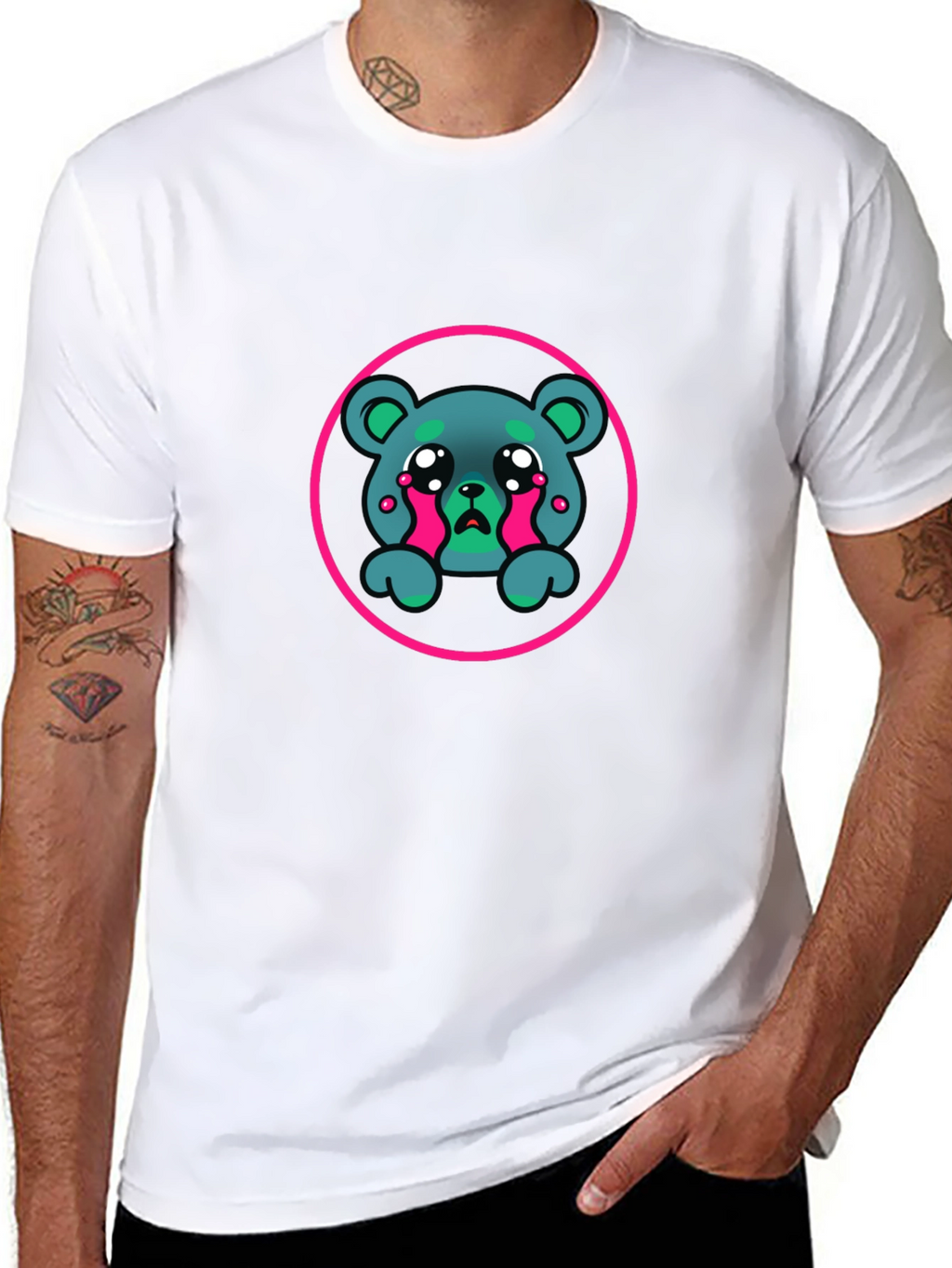 Sad Bear Graphic Black T-Shirt