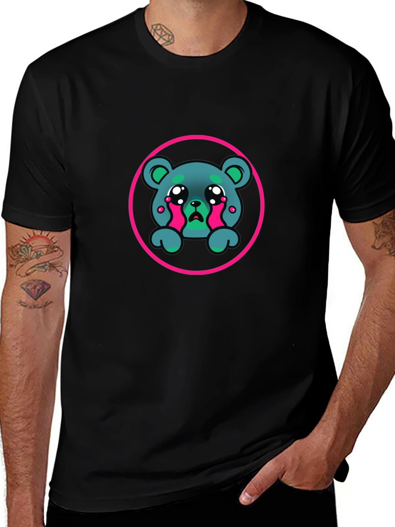 Sad Bear Graphic Black T-Shirt
