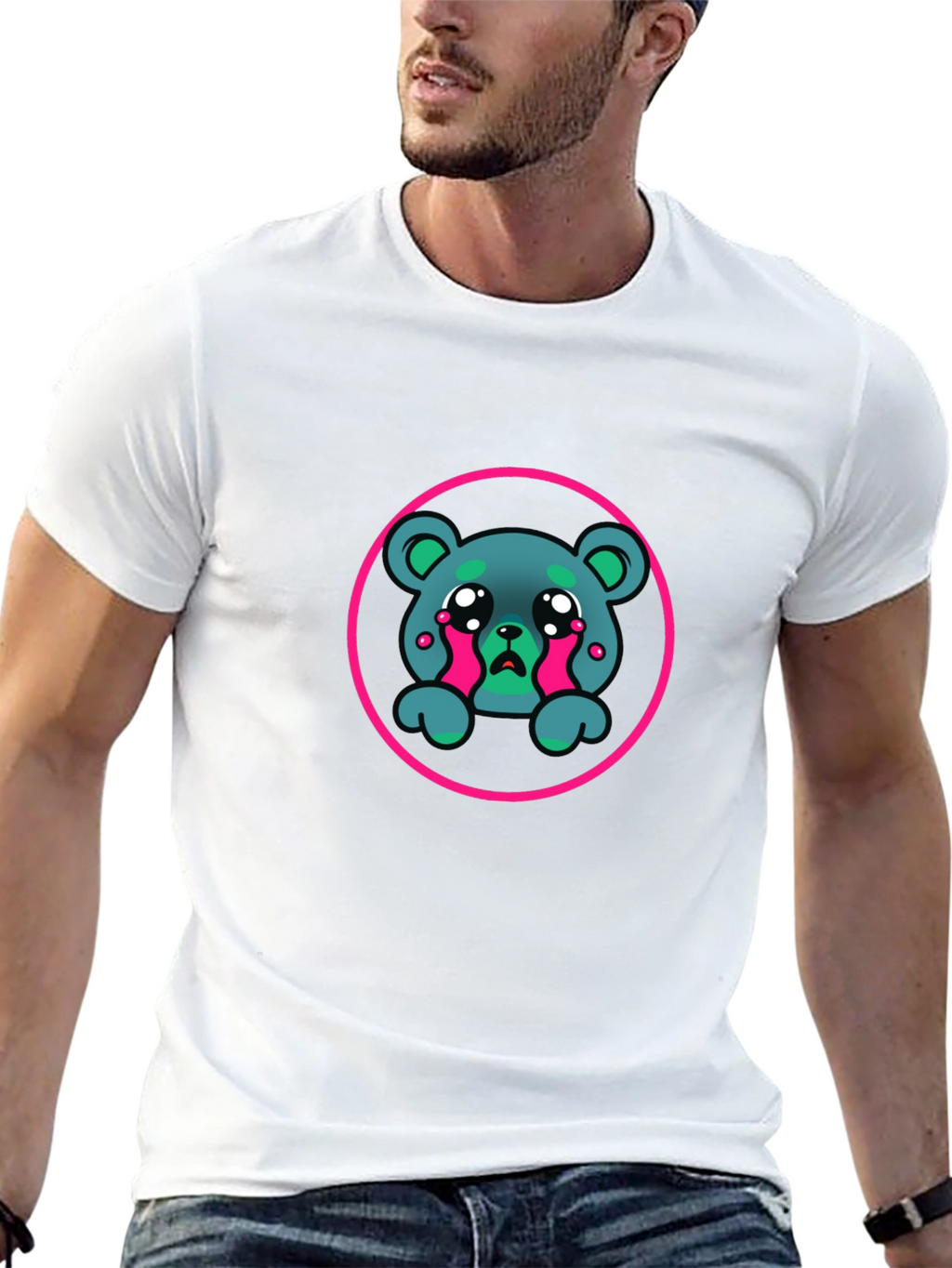 Sad Bear Graphic Black T-Shirt