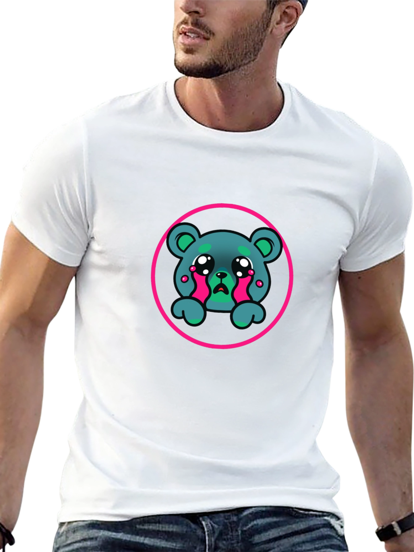 Sad Bear Graphic Black T-Shirt
