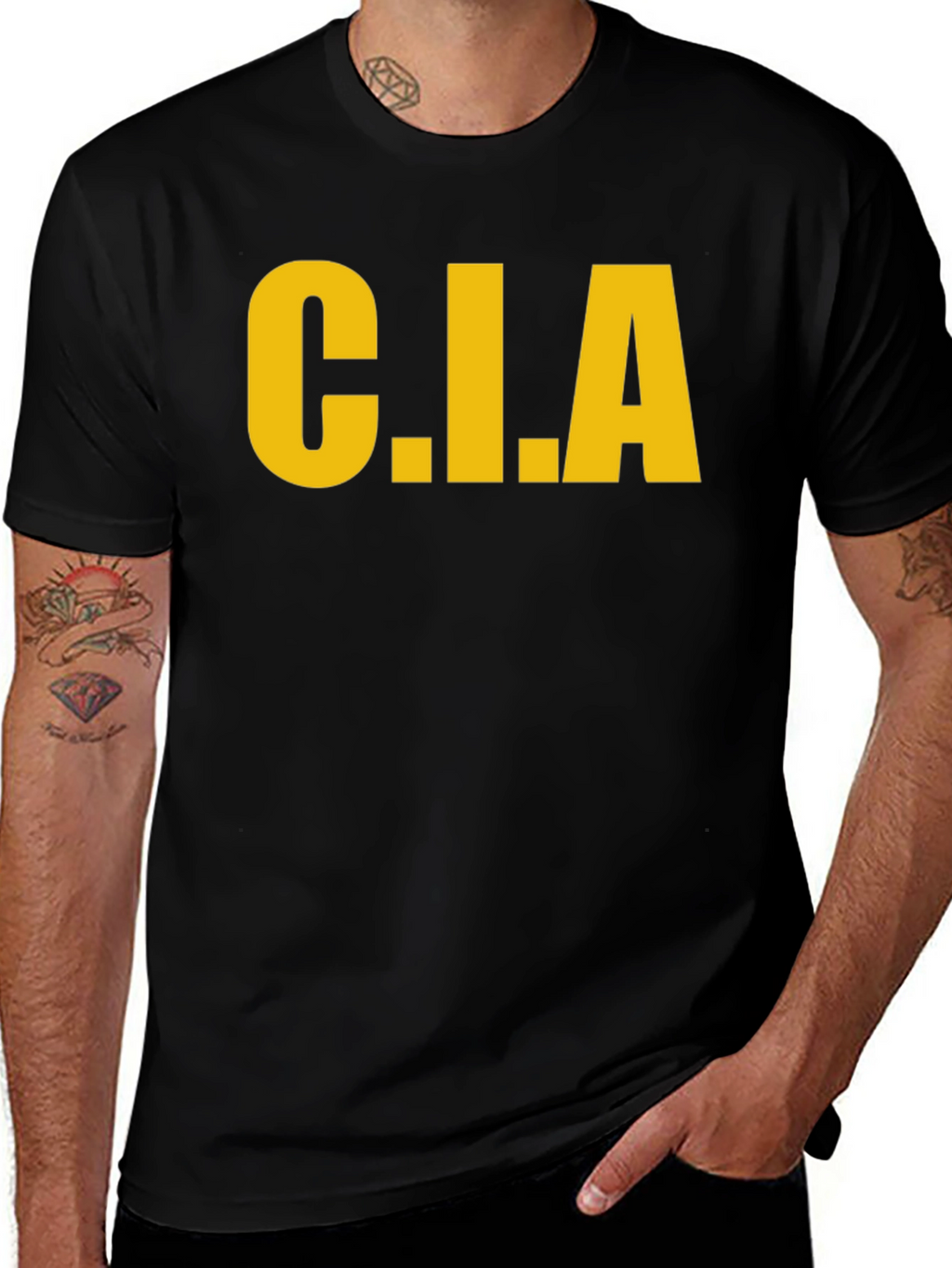 C.I.A. Graphic Tee - Bold Yellow Print on Black