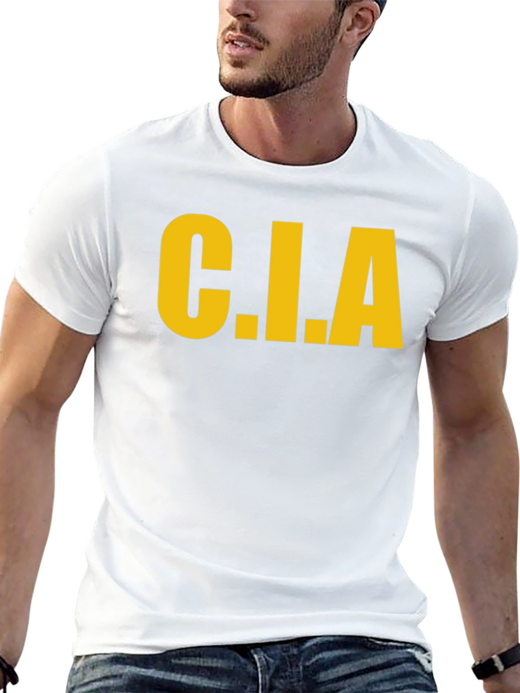 C.I.A. Graphic Tee - Bold Yellow Print on Black