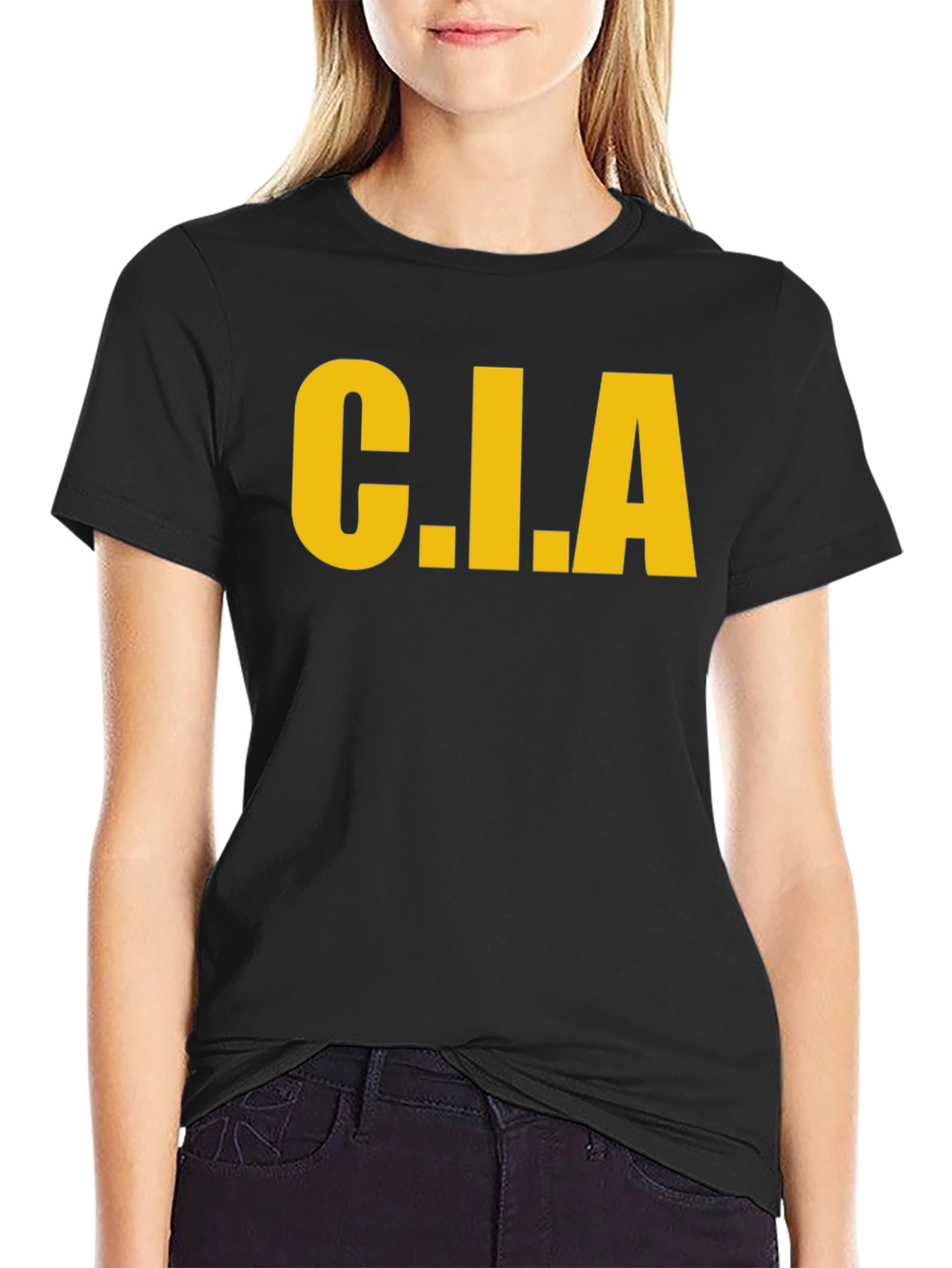 C.I.A. Graphic Tee - Bold Yellow Print on Black