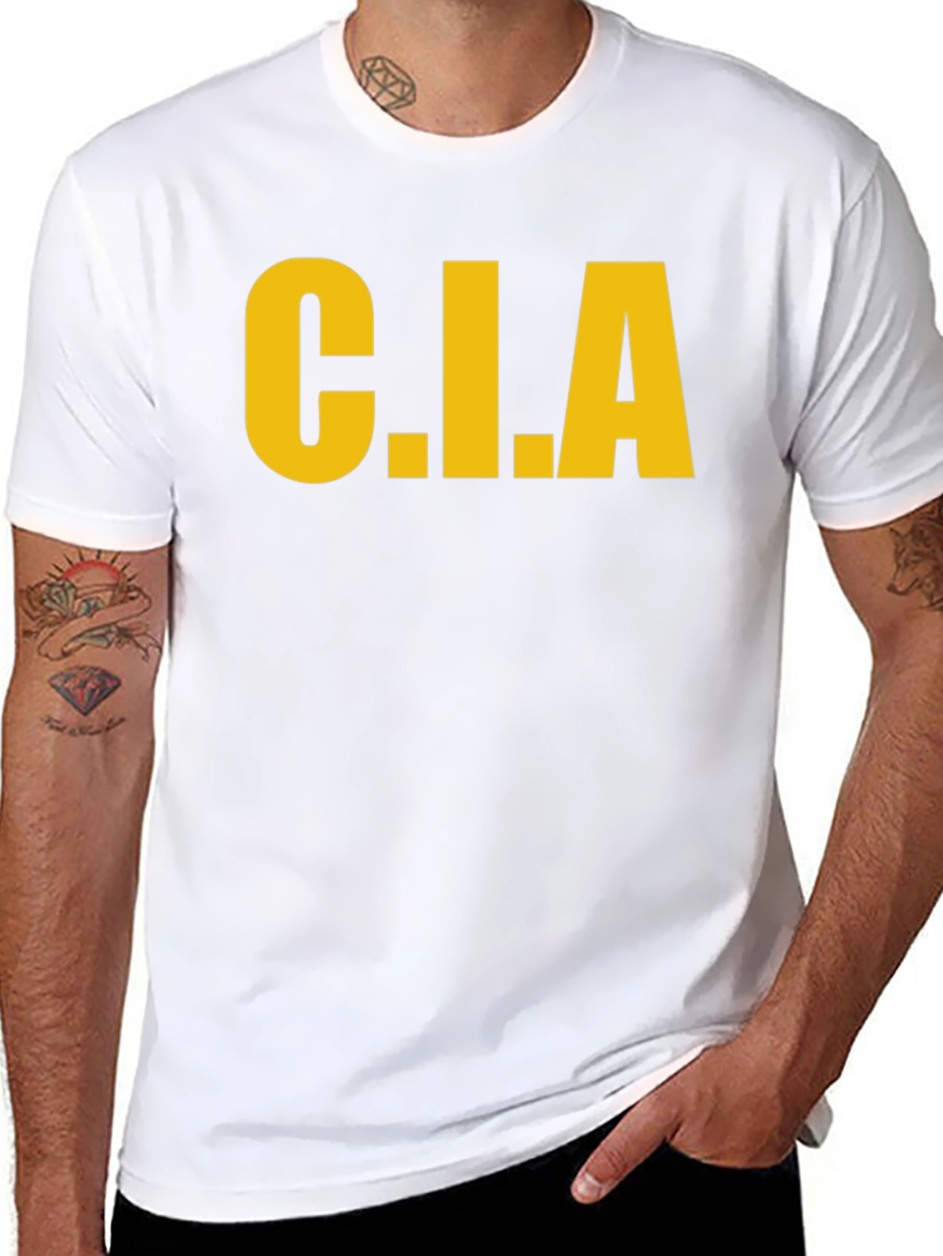 C.I.A. Graphic Tee - Bold Yellow Print on Black