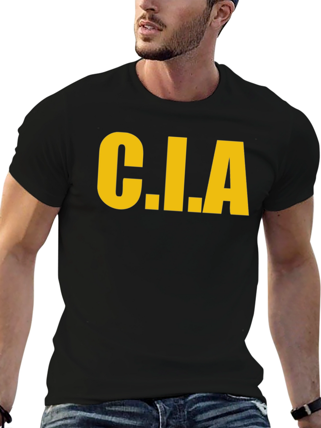 C.I.A. Graphic Tee - Bold Yellow Print on Black