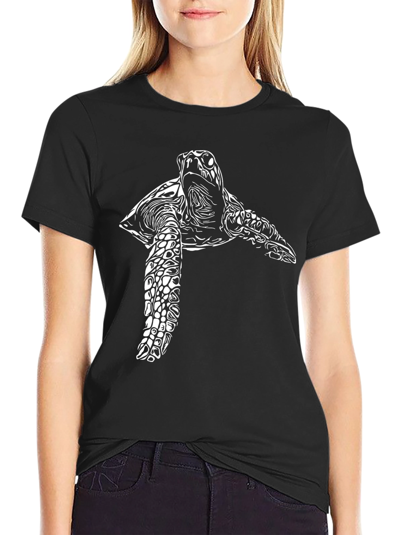 Sea Turtle Graphic Tee - Black Cotton Casual T-Shirt