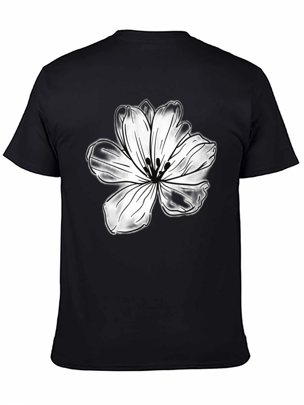 Black T-Shirt with White Flower Graphic