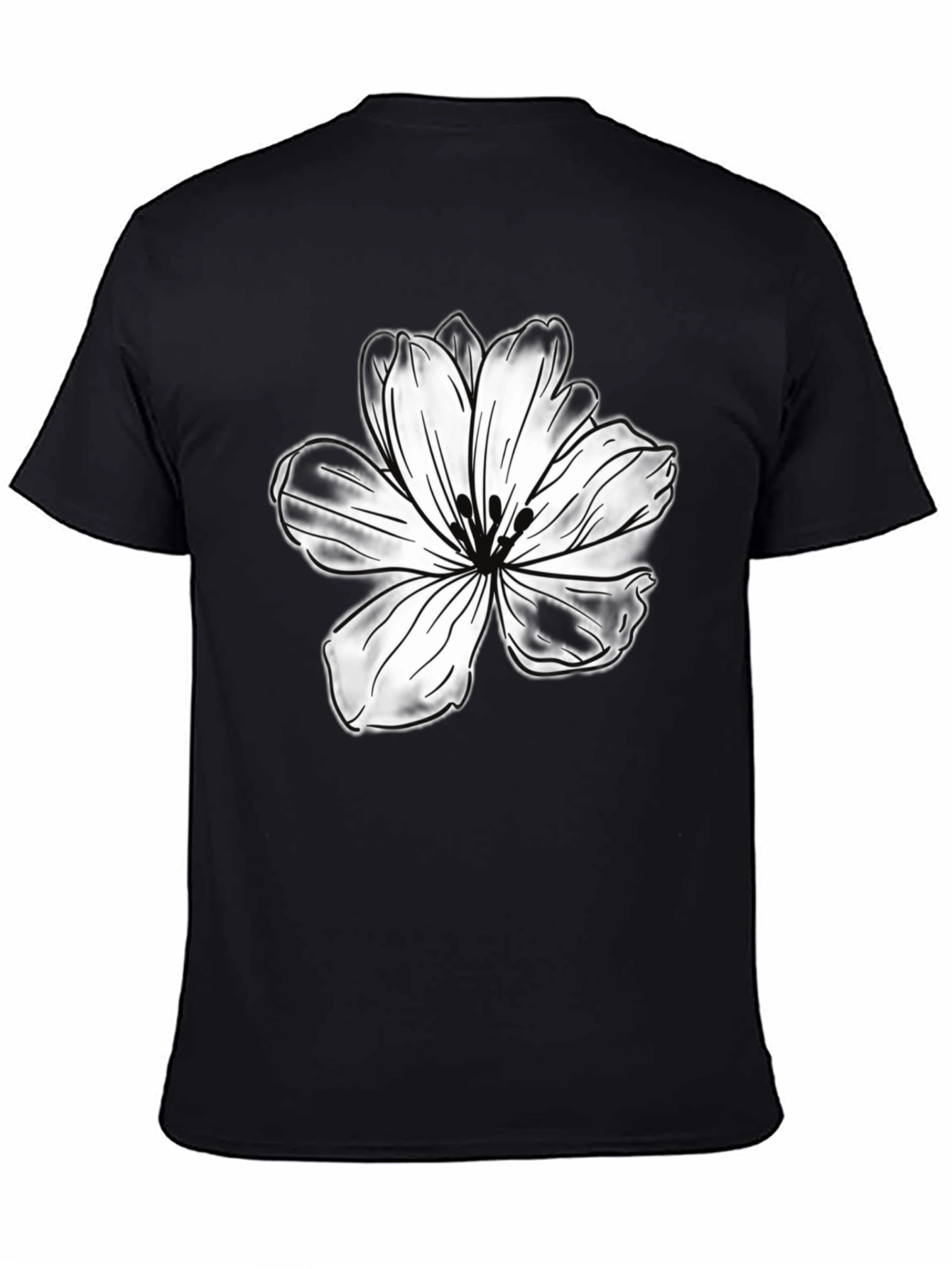 Black T-Shirt with White Flower Graphic