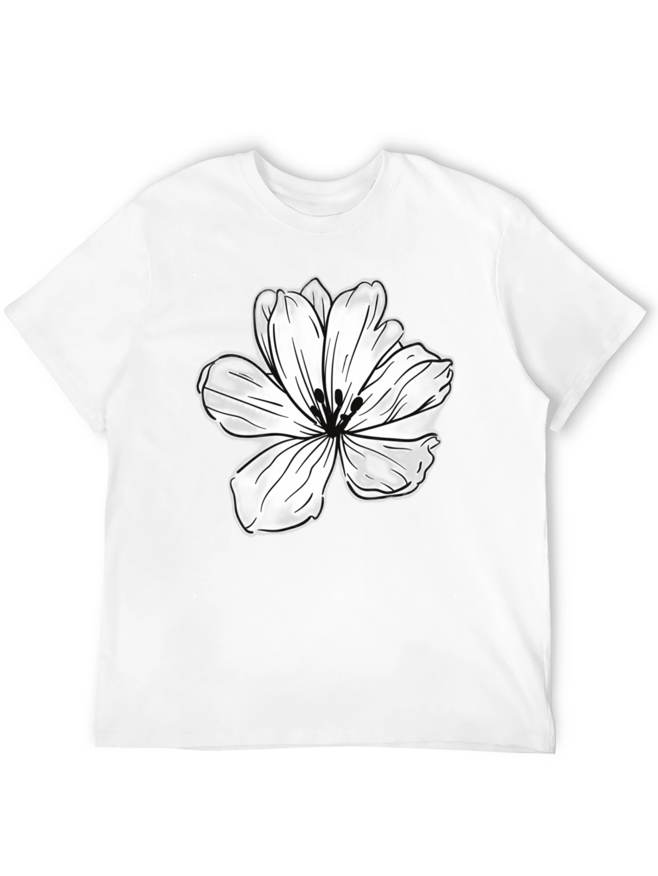 Black T-Shirt with White Flower Graphic