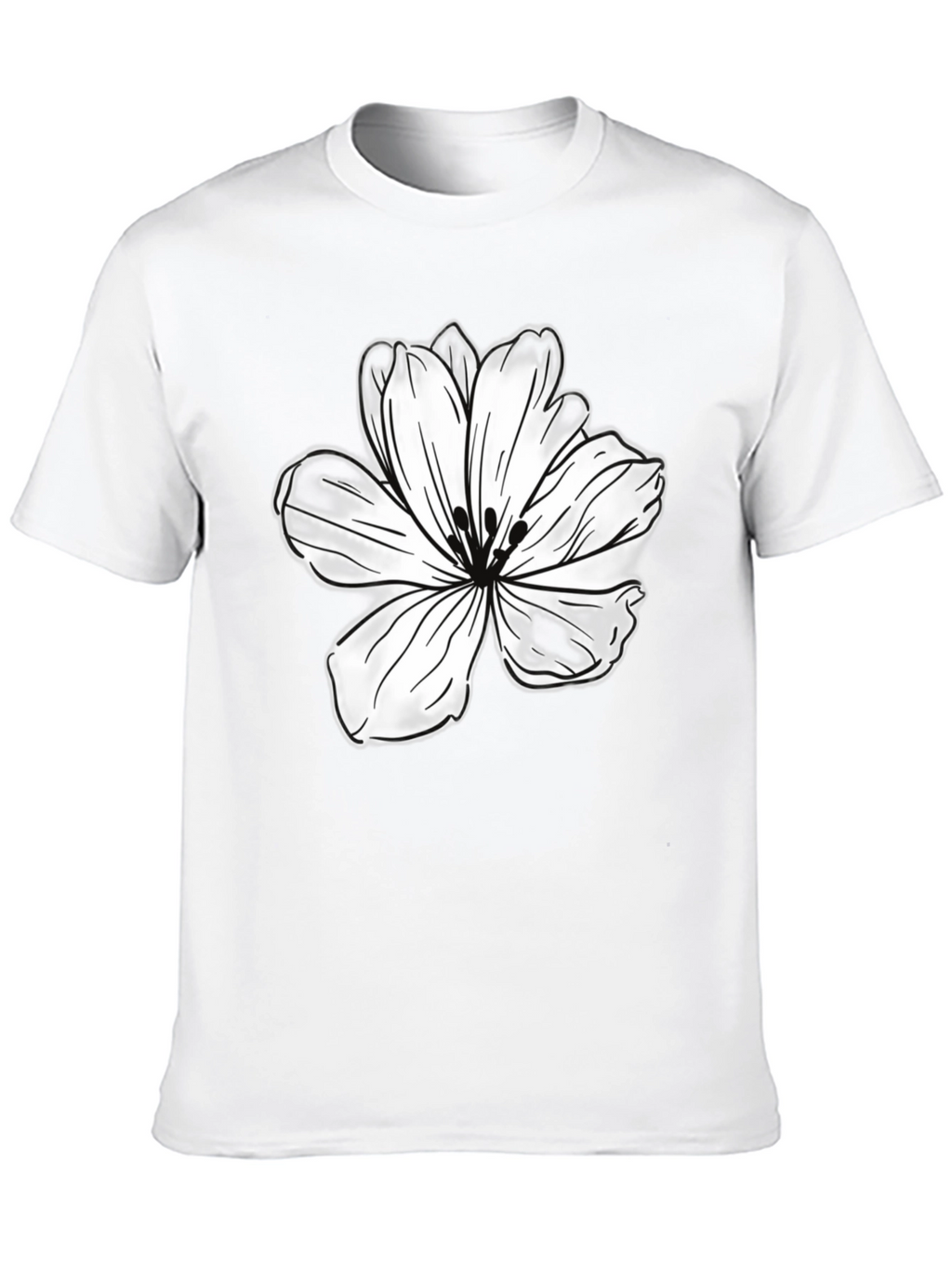 Black T-Shirt with White Flower Graphic