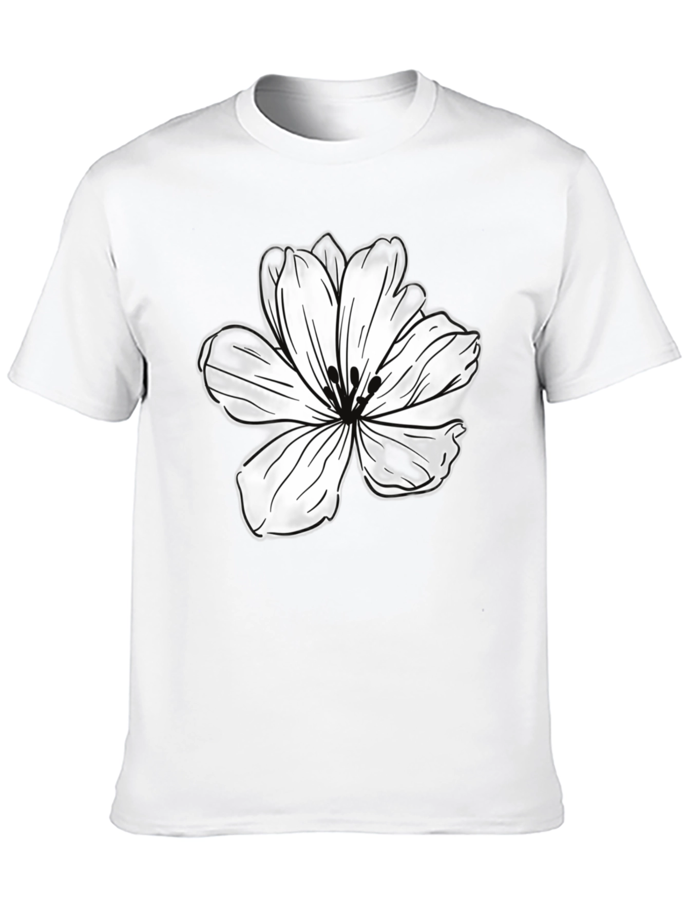 Black T-Shirt with White Flower Graphic