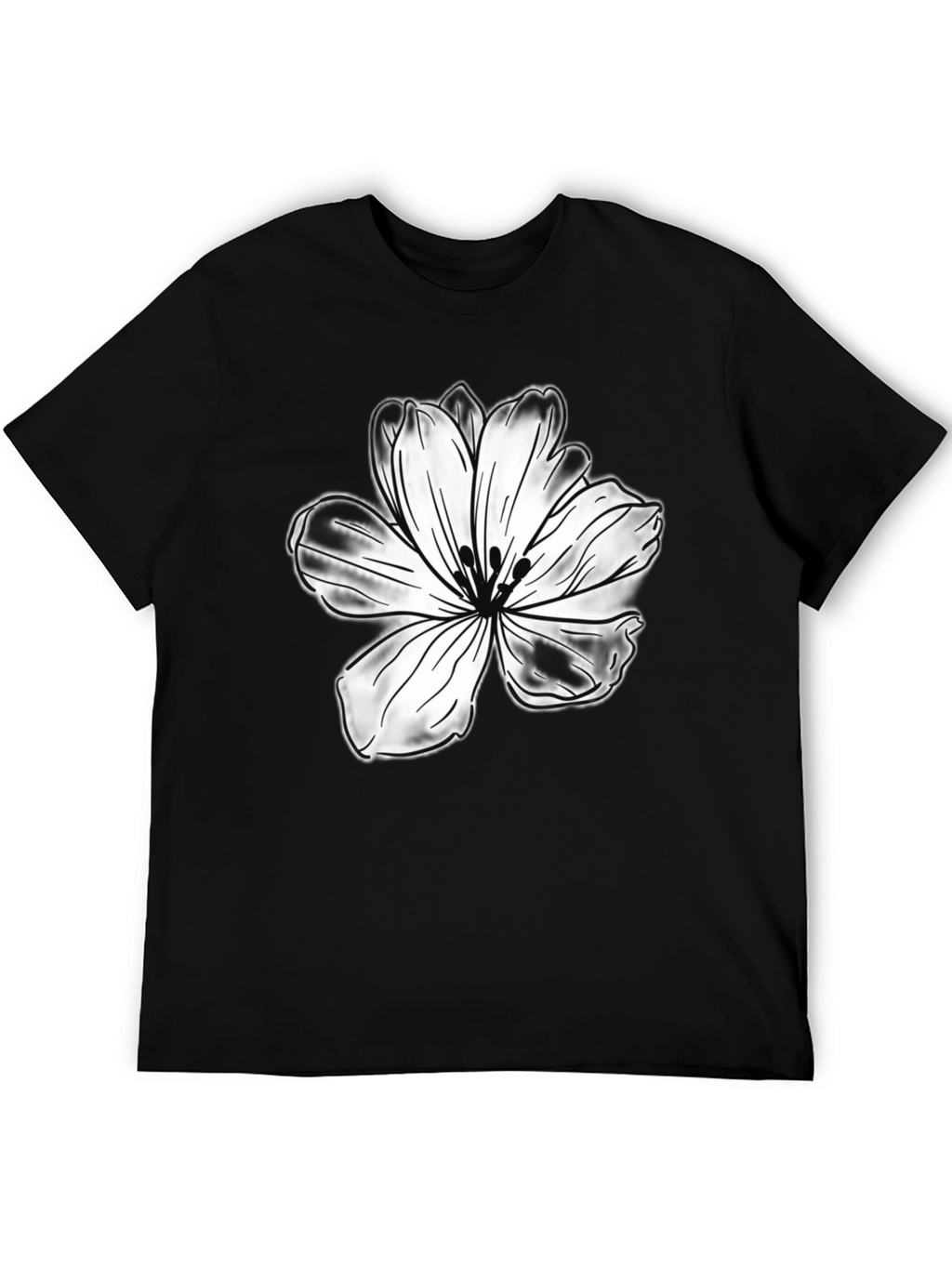 Black T-Shirt with White Flower Graphic