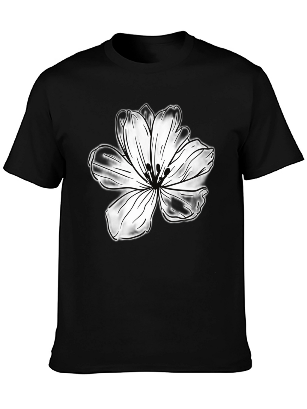 Black T-Shirt with White Flower Graphic