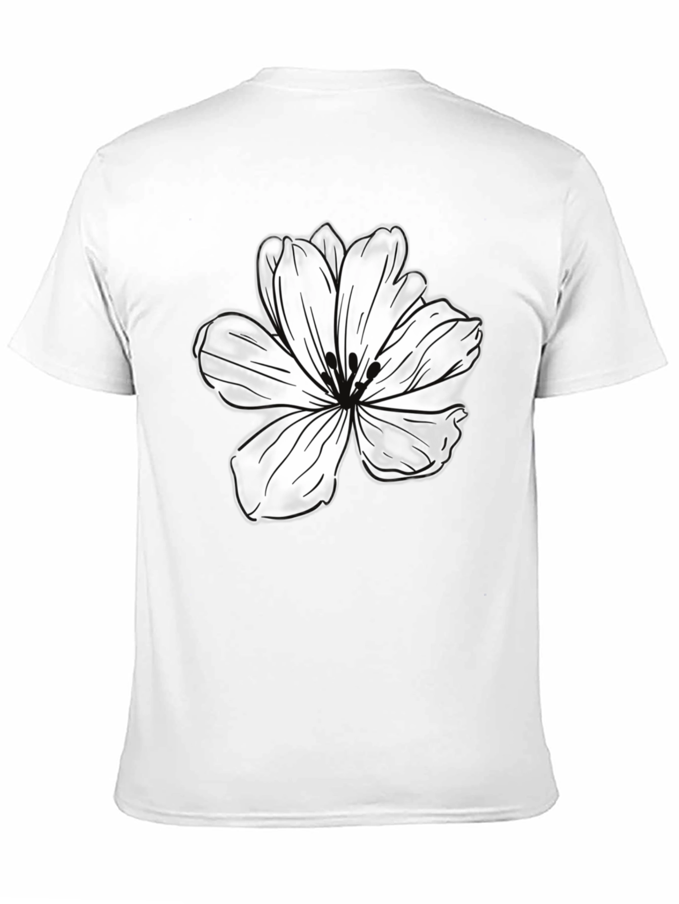 Black T-Shirt with White Flower Graphic