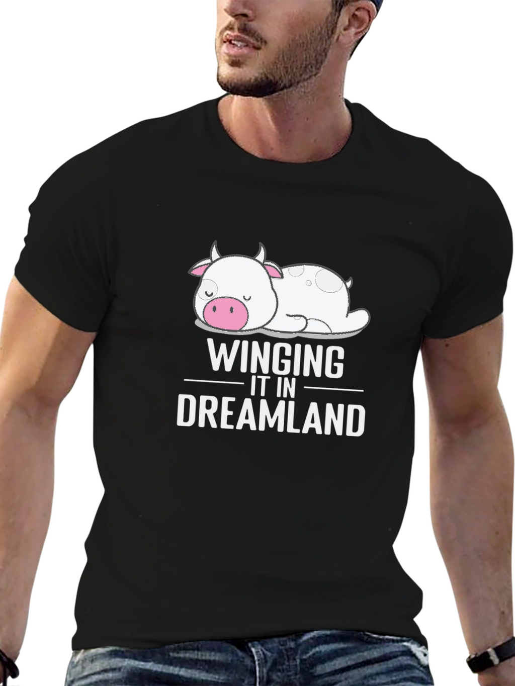Dreamland Cow Graphic Tee - Soft Black T-Shirt