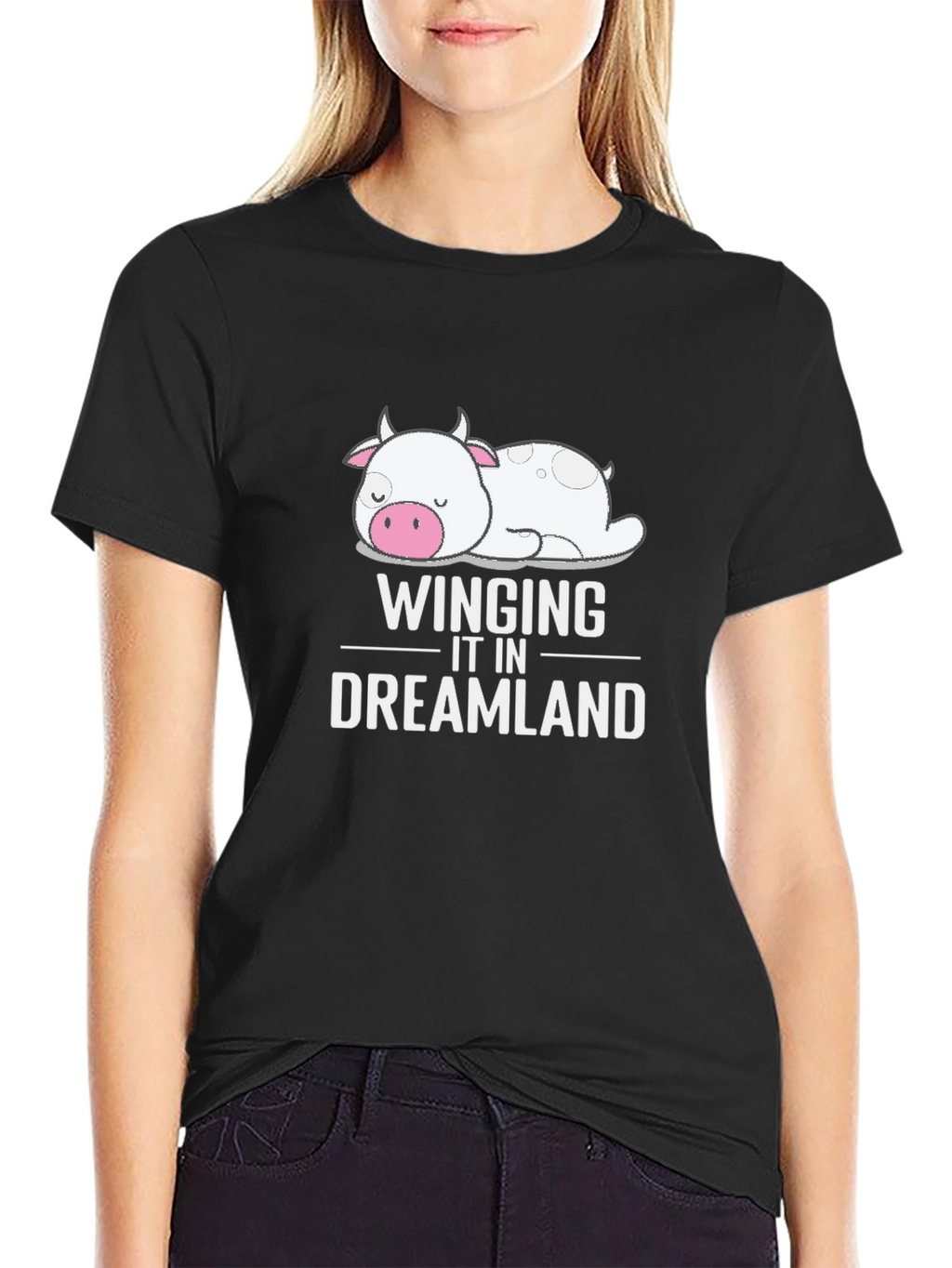 Dreamland Cow Graphic Tee - Soft Black T-Shirt