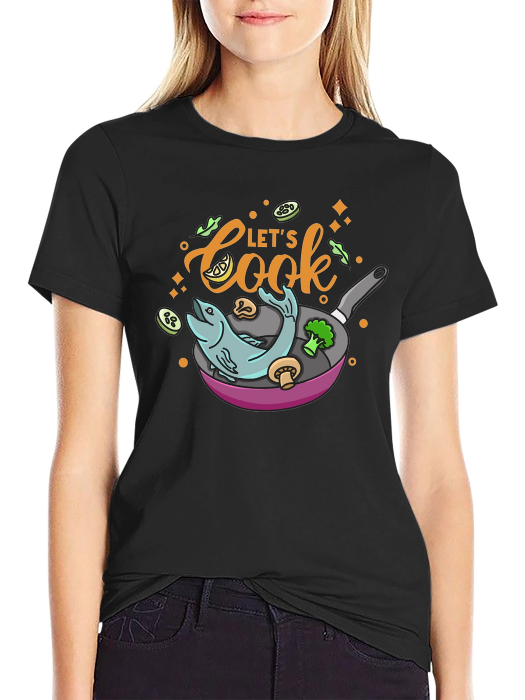 Lets Cook T-Shirt - Fish & Veggie Pan Design