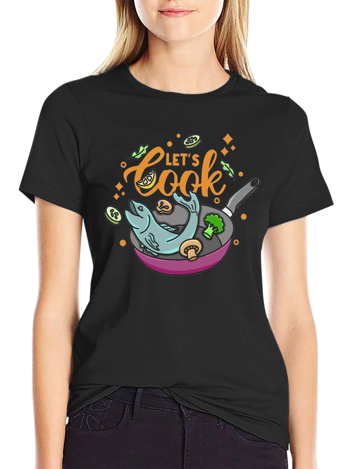 Lets Cook T-Shirt - Fish & Veggie Pan Design