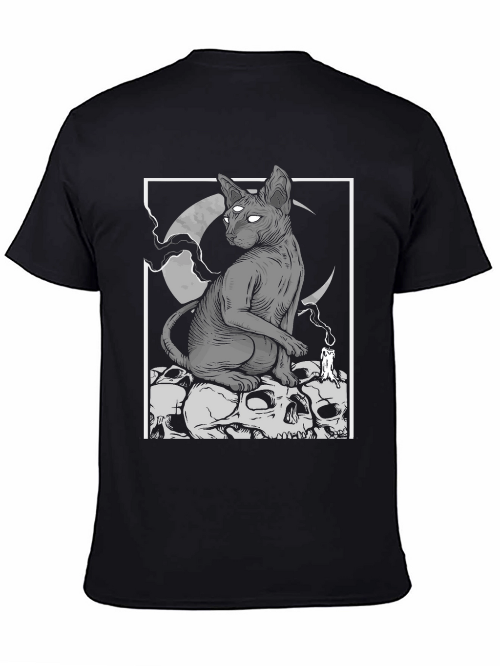 Gothic Cat Skull Pile Graphic T-Shirt