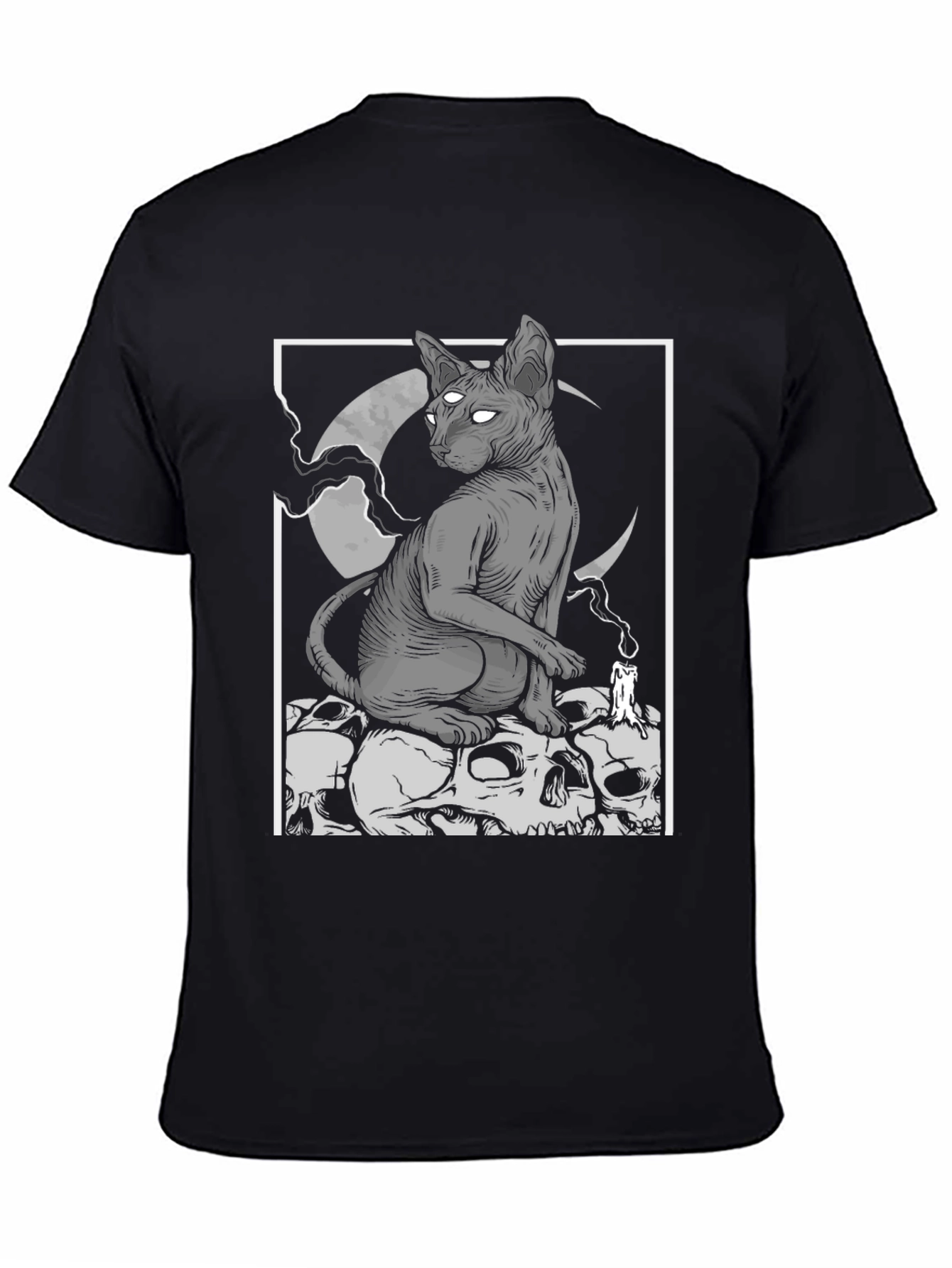 Gothic Cat Skull Pile Graphic T-Shirt