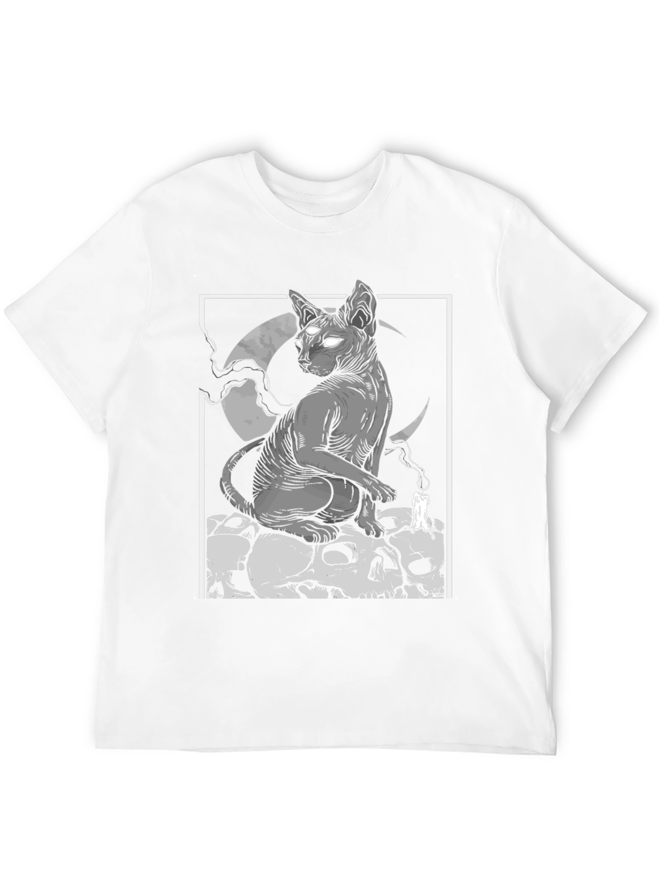 Gothic Cat Skull Pile Graphic T-Shirt