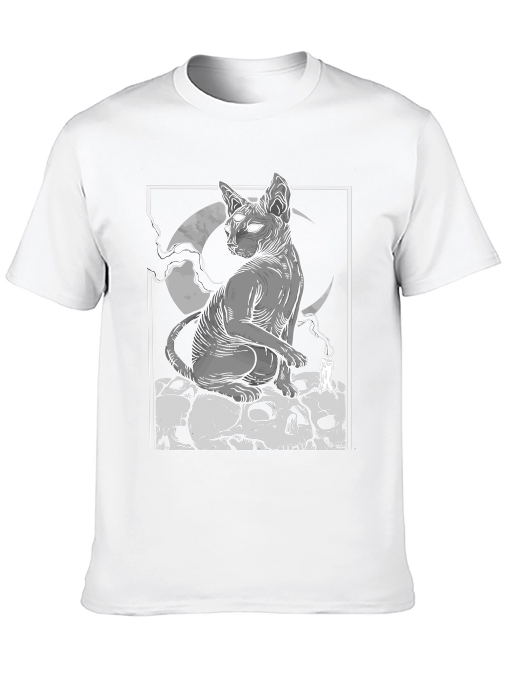 Gothic Cat Skull Pile Graphic T-Shirt