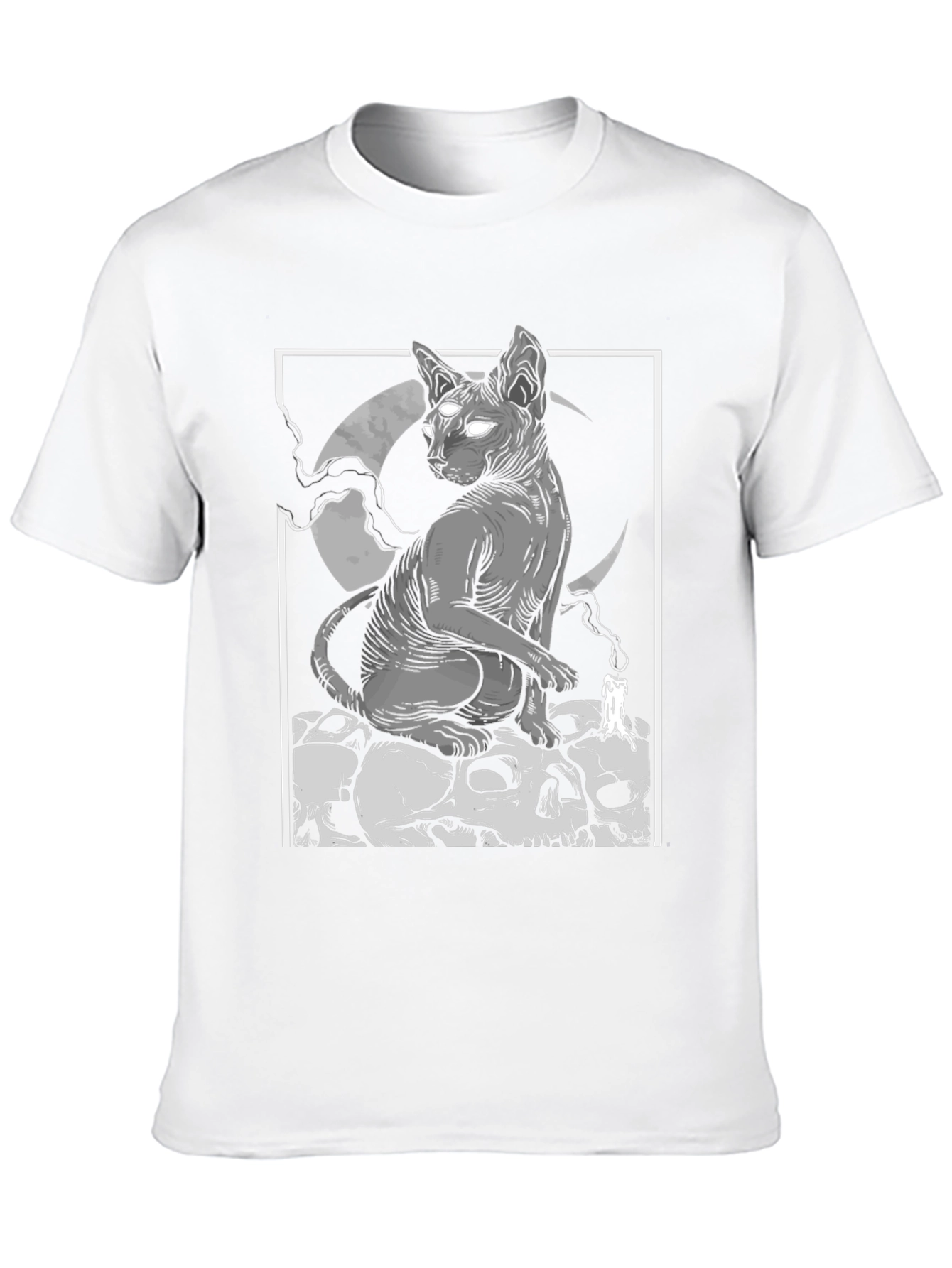 Gothic Cat Skull Pile Graphic T-Shirt