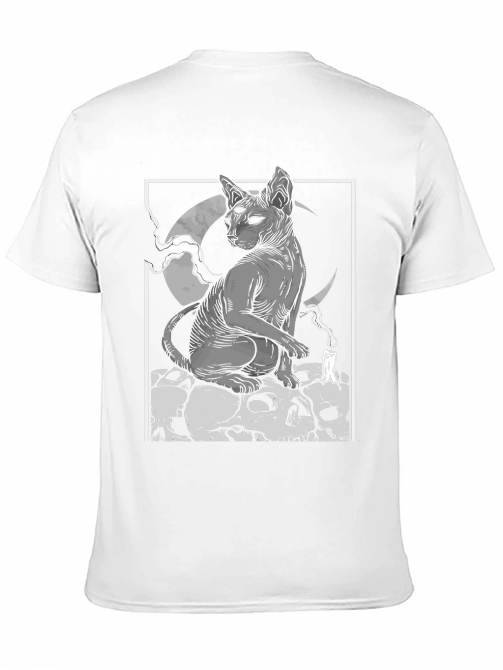 Gothic Cat Skull Pile Graphic T-Shirt