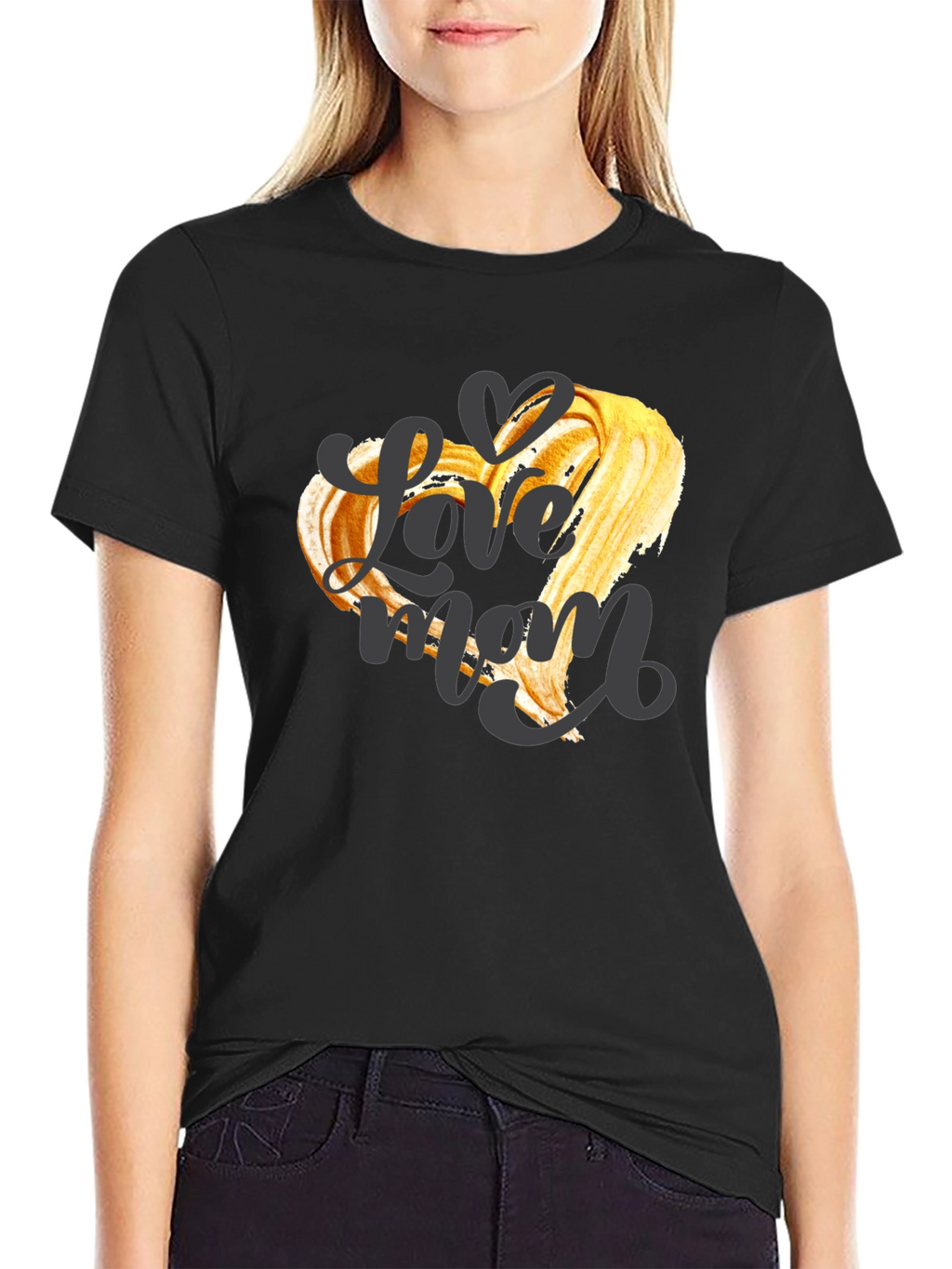 Love Mom Graphic T-Shirt - Black Crew Neck Tee